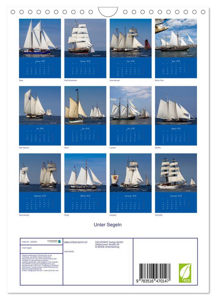 Thumbnail - CALVENDO Wandkalender Unter Segeln (Wandkalender 2026 DIN A4 hoch), CALVENDO Monatskalender