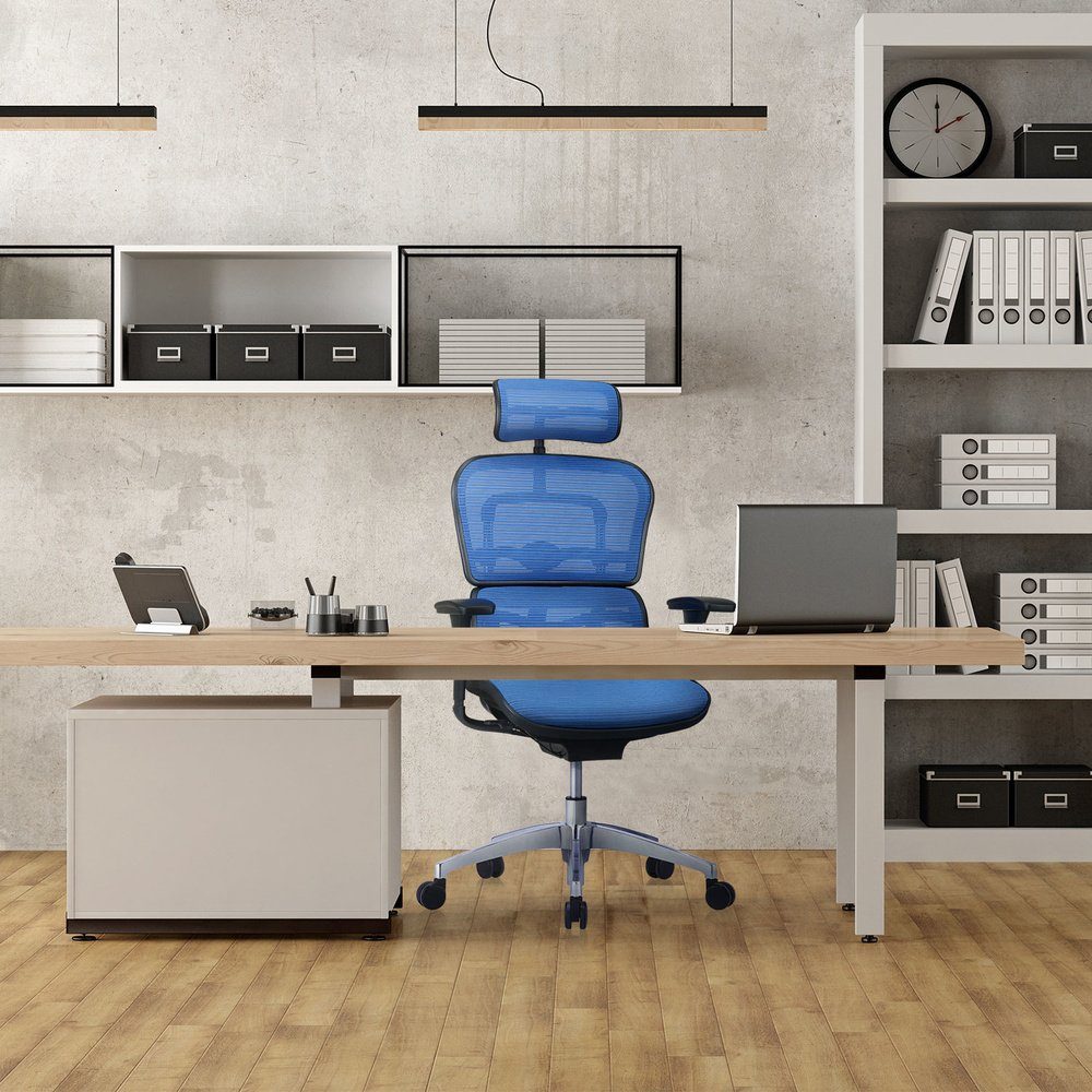 (1 St), ERGOHUMAN Drehstuhl ergonomisch EDITION hjh Blau Chefsessel Bürostuhl OFFICE Luxus Netzstoff