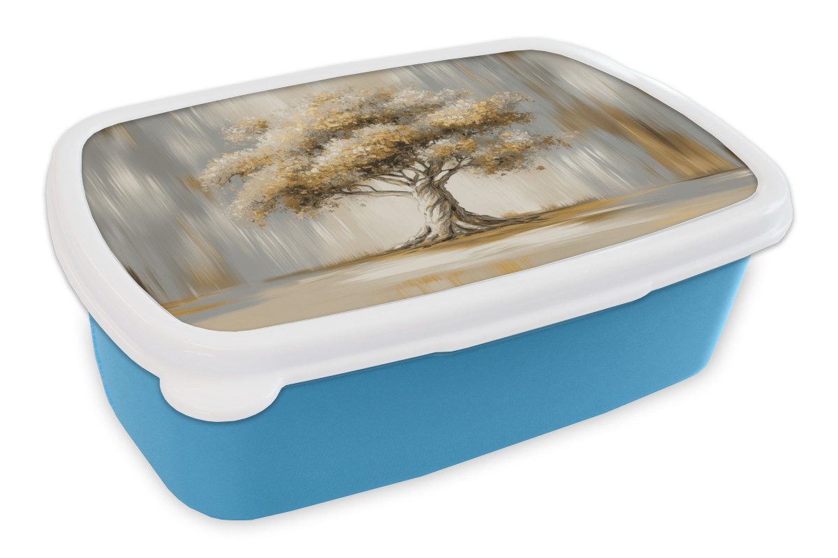 MuchoWow Lunchbox Baum - Blätter - Abstrakt - Weiß, Kunststoff, (2-tlg), Brotdose, Lunchbox, Brotbox für Kinder und Erwachsene