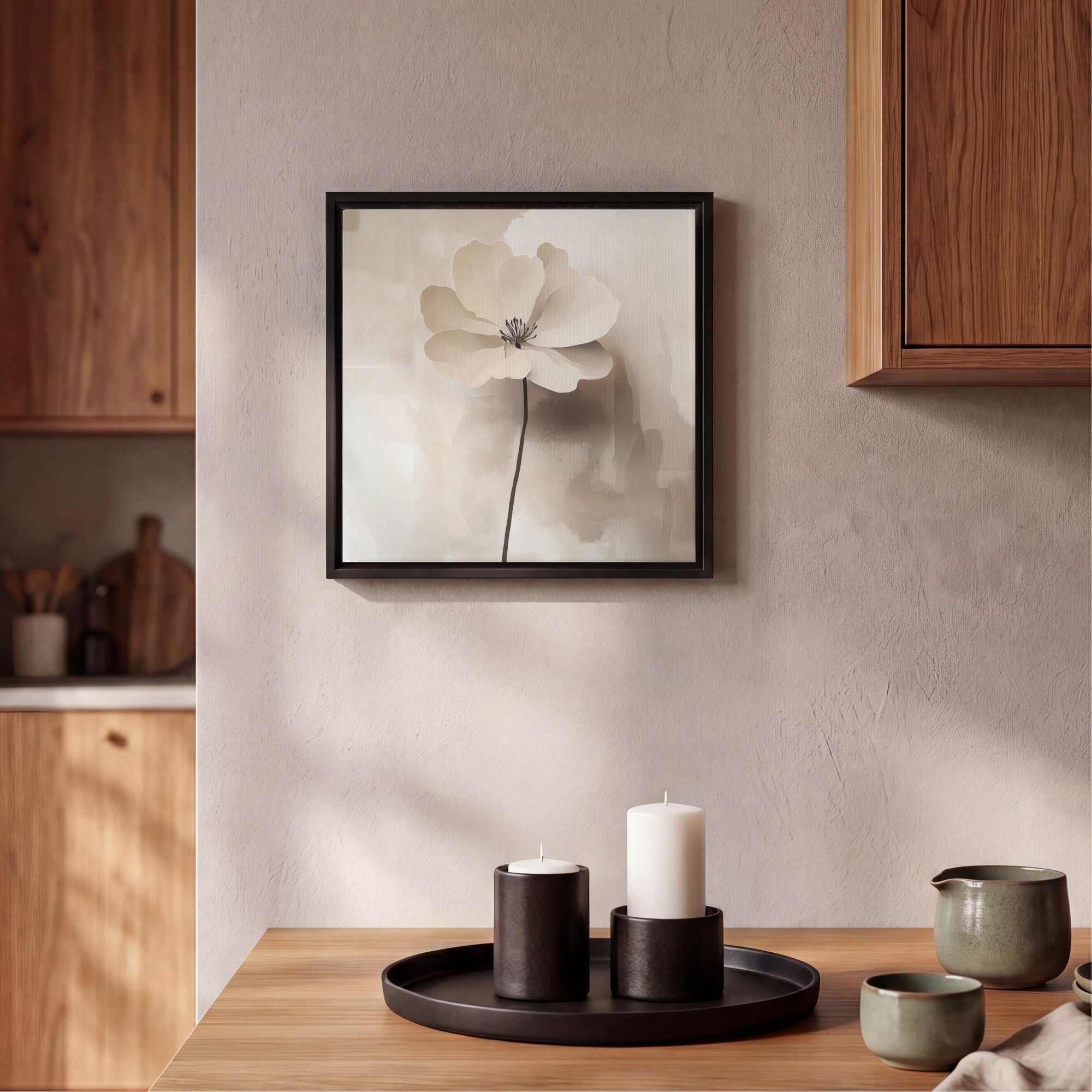 OneMillionCanvasses® Leinwandbild mit Rahmen - Blume - Beige - Farbe - Schatten, Fotodruck (1 St), Leinwand Bilder Klein, Wand Dekoration Aesthetic 20x20cm – Bild 2 von 5