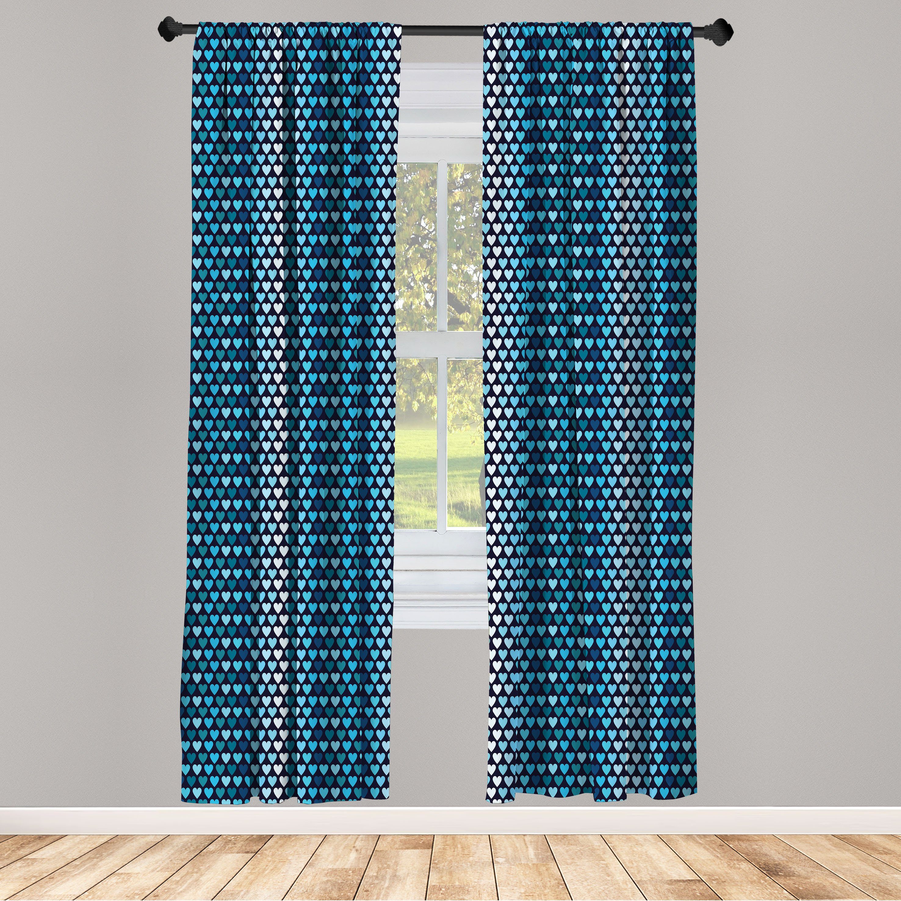 Gardine Vorhang für Wohnzimmer Schlafzimmer Dekor, Abakuhaus, Microfaser, Geometrisch Blau getönten Herz Shapes