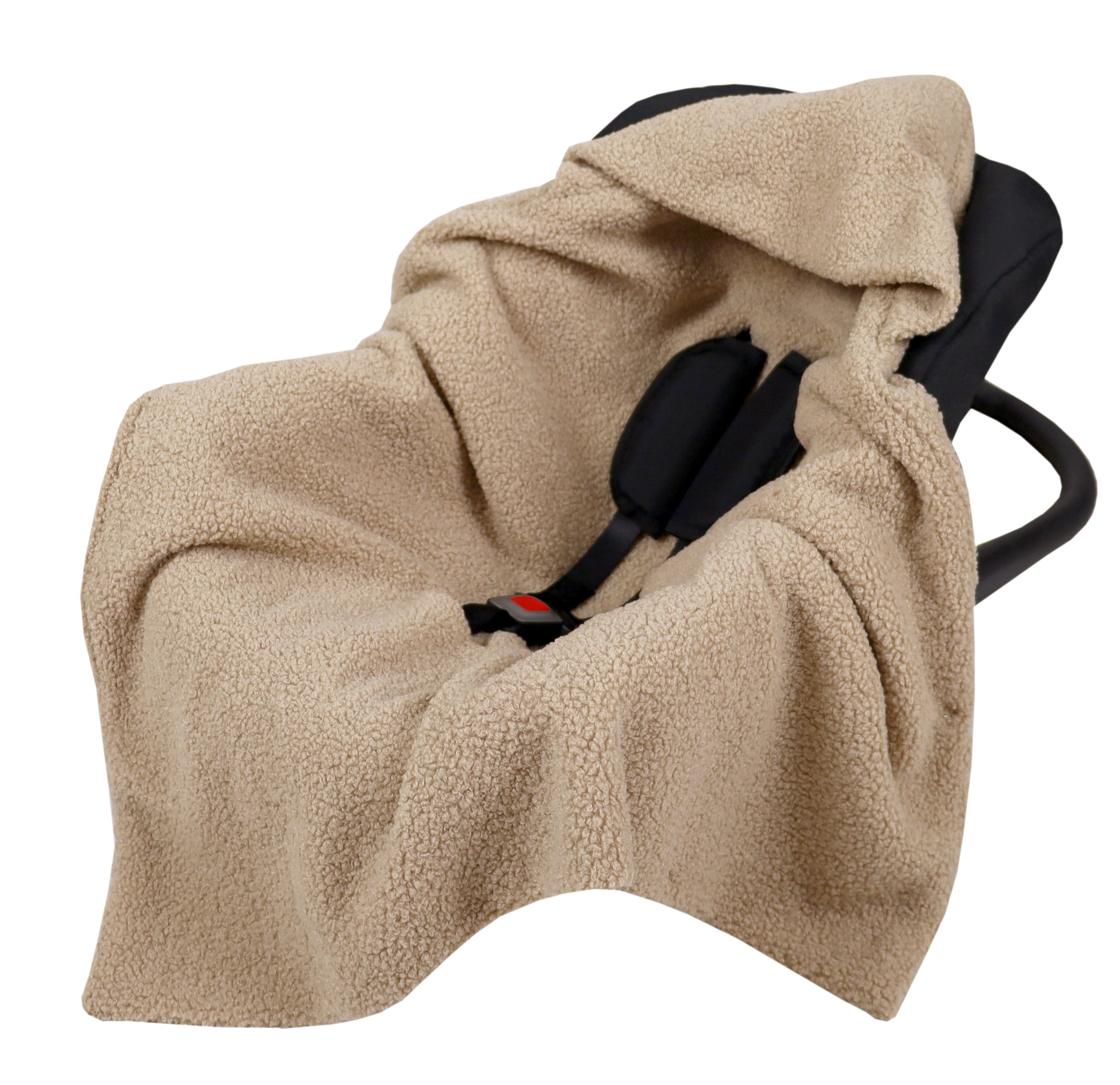 BabyLux Babyschale Warme Einschlagdecke Bouclé 80x80 cm für Autositz Decke 0+, Bouclé - Beige - 80x80cm