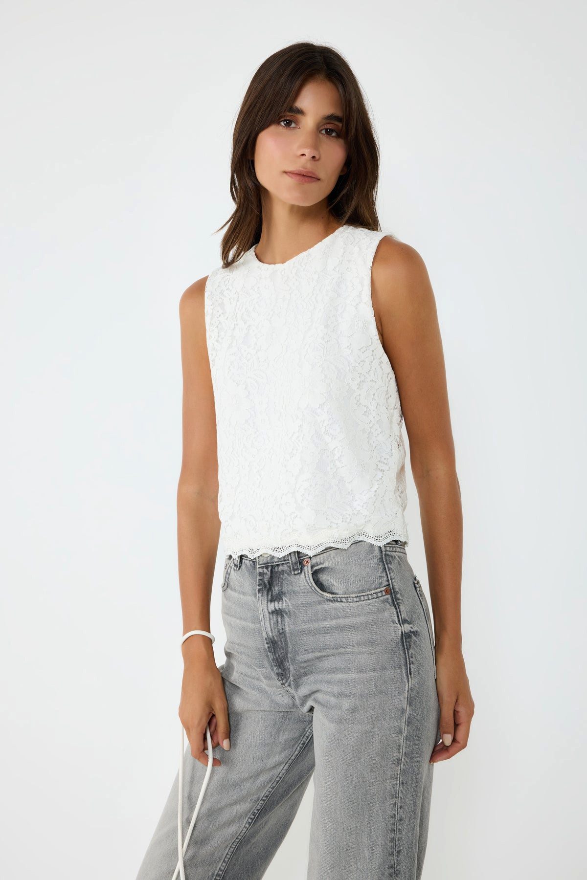 No Matter What Blusentop Bluse mit Spitzenstickerei und null Ärmeln