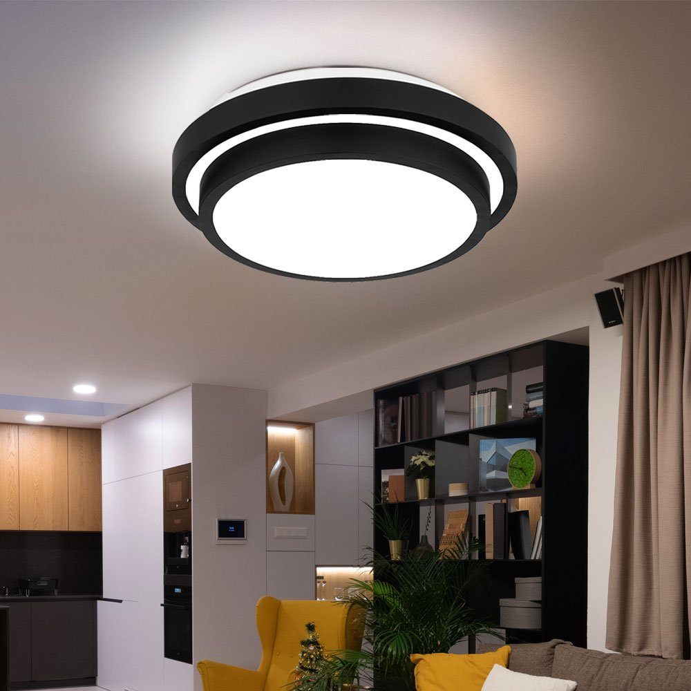 etc-shop LED Deckenleuchte, LED-Leuchtmittel fest Sensor D IP44 schwarz verbaut, cm 30 Neutralweiß, Deckenlampe Badezimmerleuchte LED