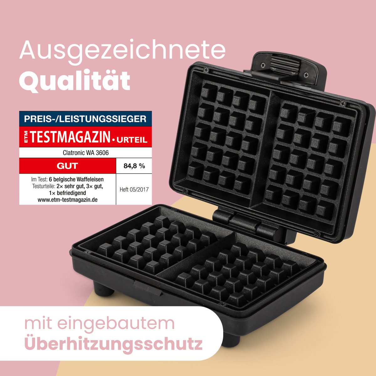 CLATRONIC Waffeleisen WA 3606, Belgisches Waffeleisen, 2 große Backflächen