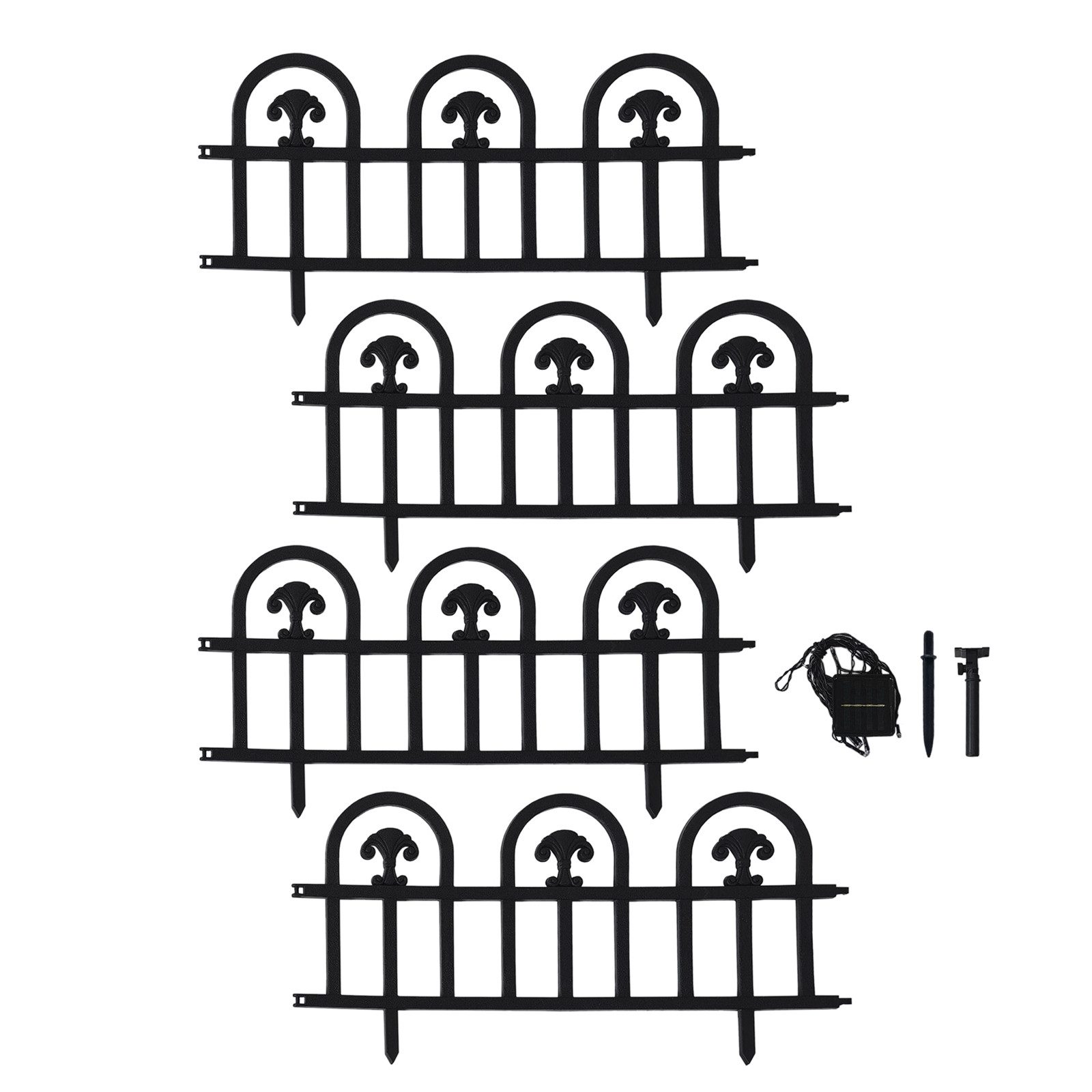 HTI-Living Zierzaun Zierzaun Nessa Solar 4-teilig Bogen Schwarz, (Set, 4-St., 4 Zaunelemente inkl. Solarbeleuchtung), Beeteinfassung Kunststoff witterungsbeständig