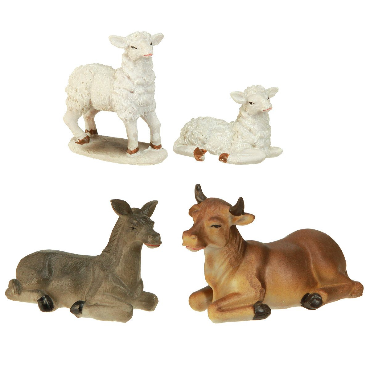 Kaemingk Weihnachtsmann Krippenfiguren Tiere Set 6-11cm Handbemalt Krippendeko, 4 Stück