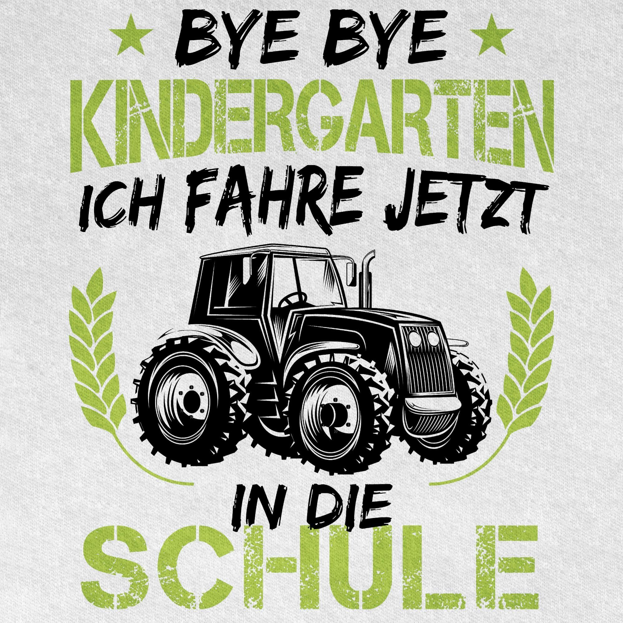 Kindergarten Schule Weiß Junge in Shirtracer die T-Shirt Schulanfang Bye ich Geschenke jetzt Grü fahre 3 Bye Schwarz Traktor Einschulung