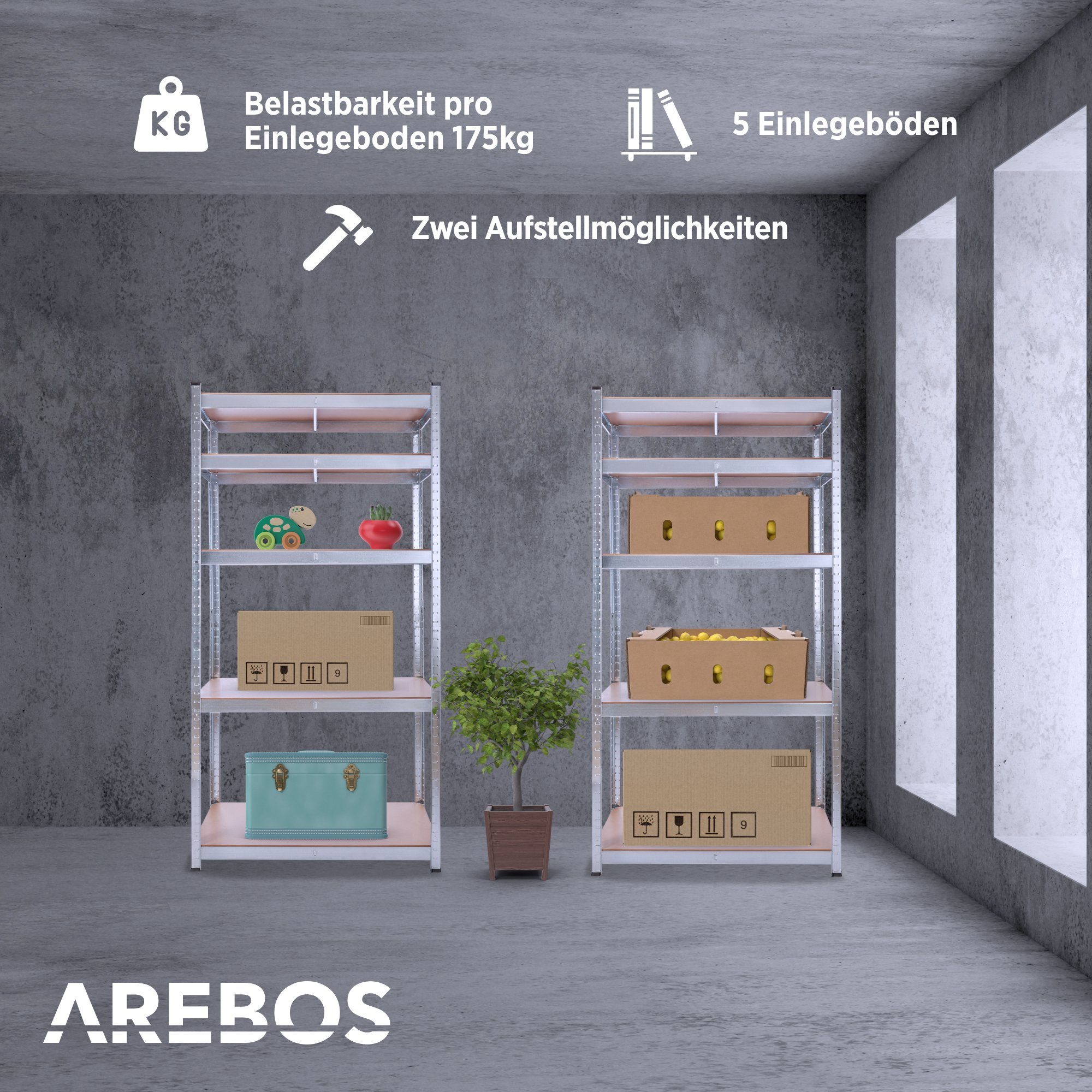 Arebos Schwerlastregal 180 x75x45 cm, 5 Böden, 875 kg Traglast, Steckregal, günstig online kaufen