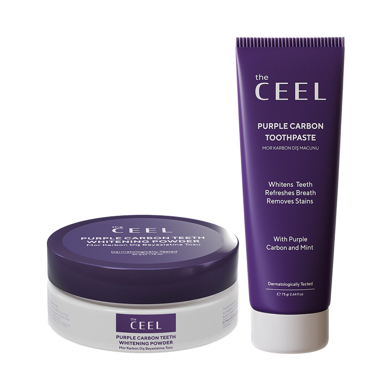 THE CEEL Zahnbleaching-Paste Purple Carbon Zahnpflege-Set – Zahnpasta & Zahnpulver, 2-teilig, Hilft bei Verfärbungen & unterstützt frischen Atem und Mundhygiene.