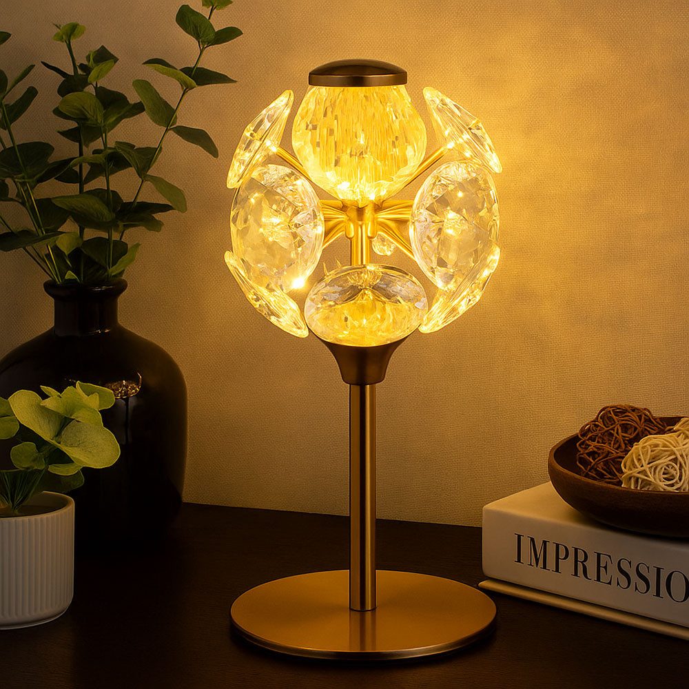 GLOBO LIGHTING LED Tischleuchte, LED-Leuchtmittel fest verbaut, Warmweiß, Tischlampe Nachttischlampe Tischleuchte Kristalllampe LED H 26,5 cm
