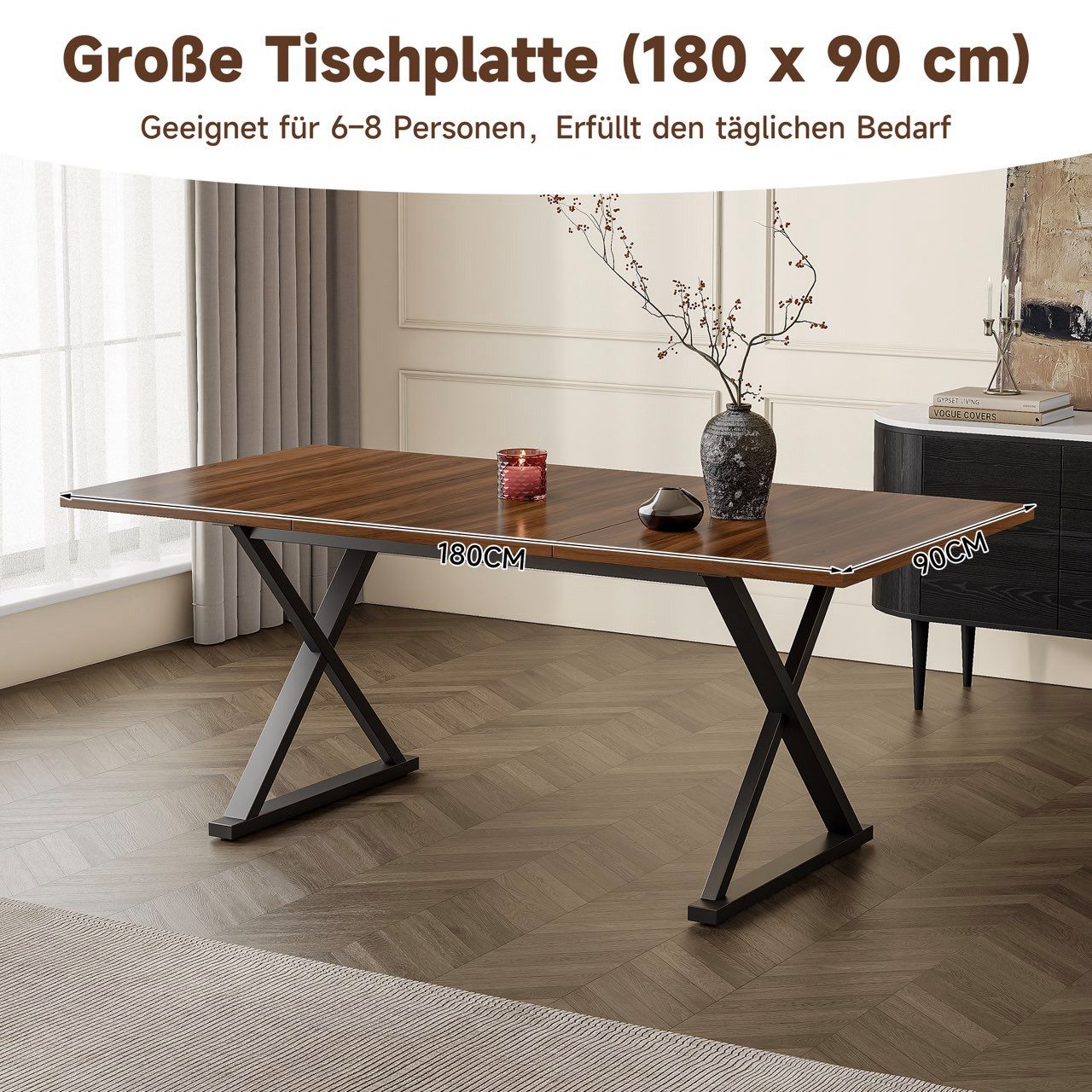 i@home Esstisch, 180 cm lang x 90 cm breit x 75 cm hoch, moderner Stil, Metallbeine