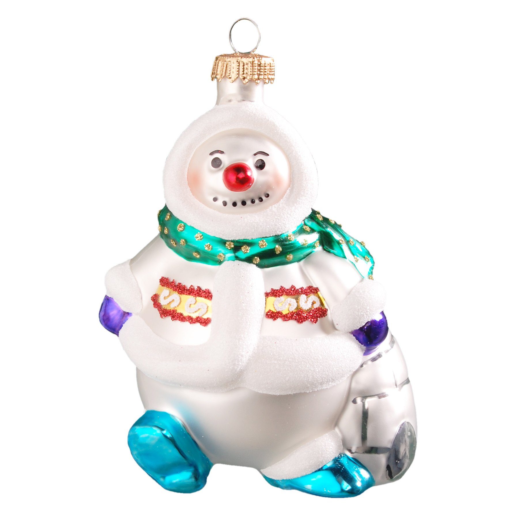 Krebs Glas Lauscha Christbaumschmuck Weiß/Blau 11cm Schneemann mit Schal, Glasornament, mundgeblasen und h (1-tlg)