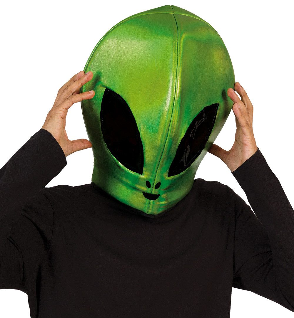 Fries Verkleidungsmaske Maske Alien Alienkopf mit Durchsichtigen Augen Grün Halloween Karneval, Ideal für Halloween oder Karneval