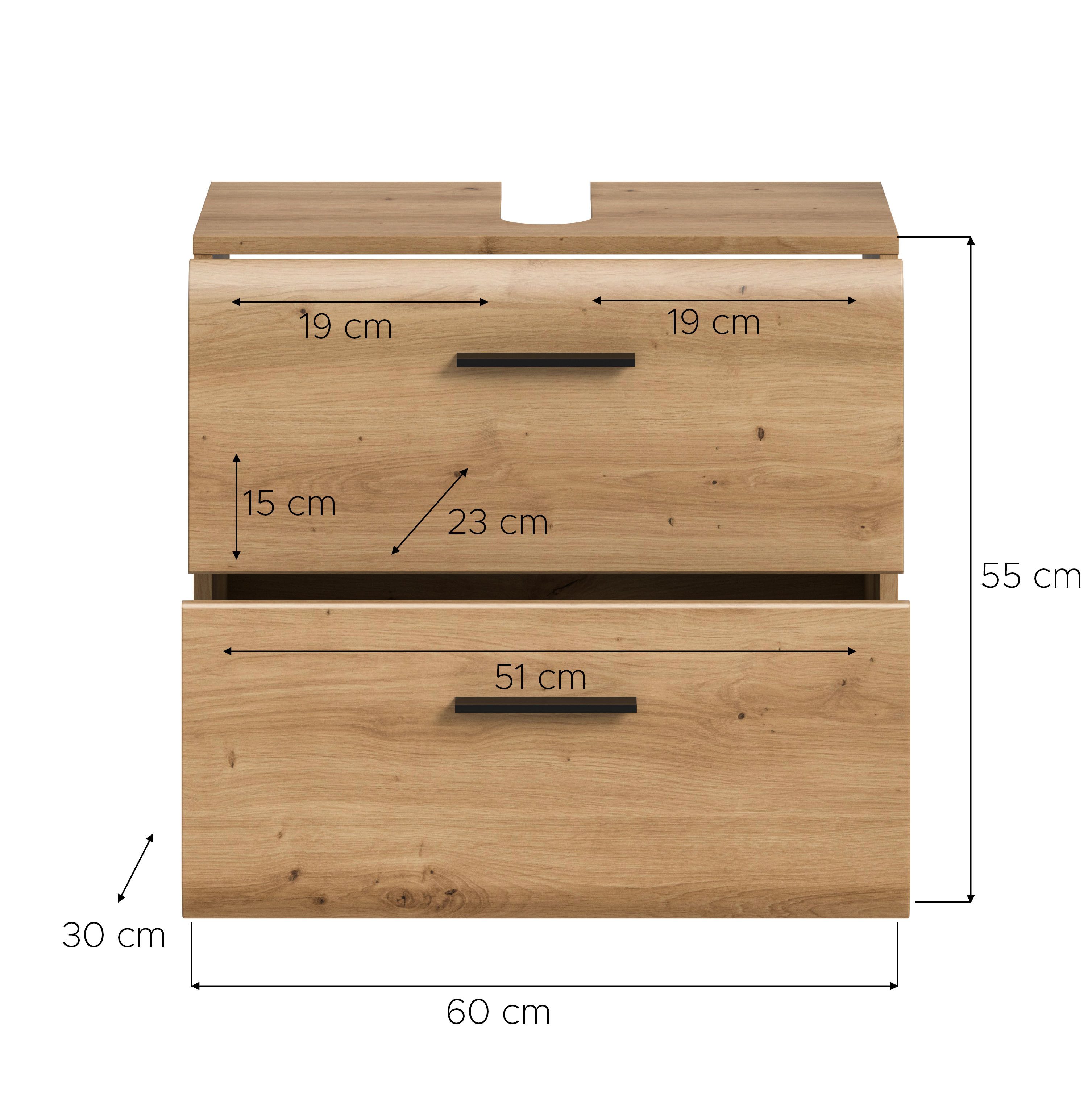furnling Waschbeckenunterschrank Ivy Artisan Oak, 2 Schubladen, kratzfeste Eiche Optik Oberfläche – Bild 5 von 5