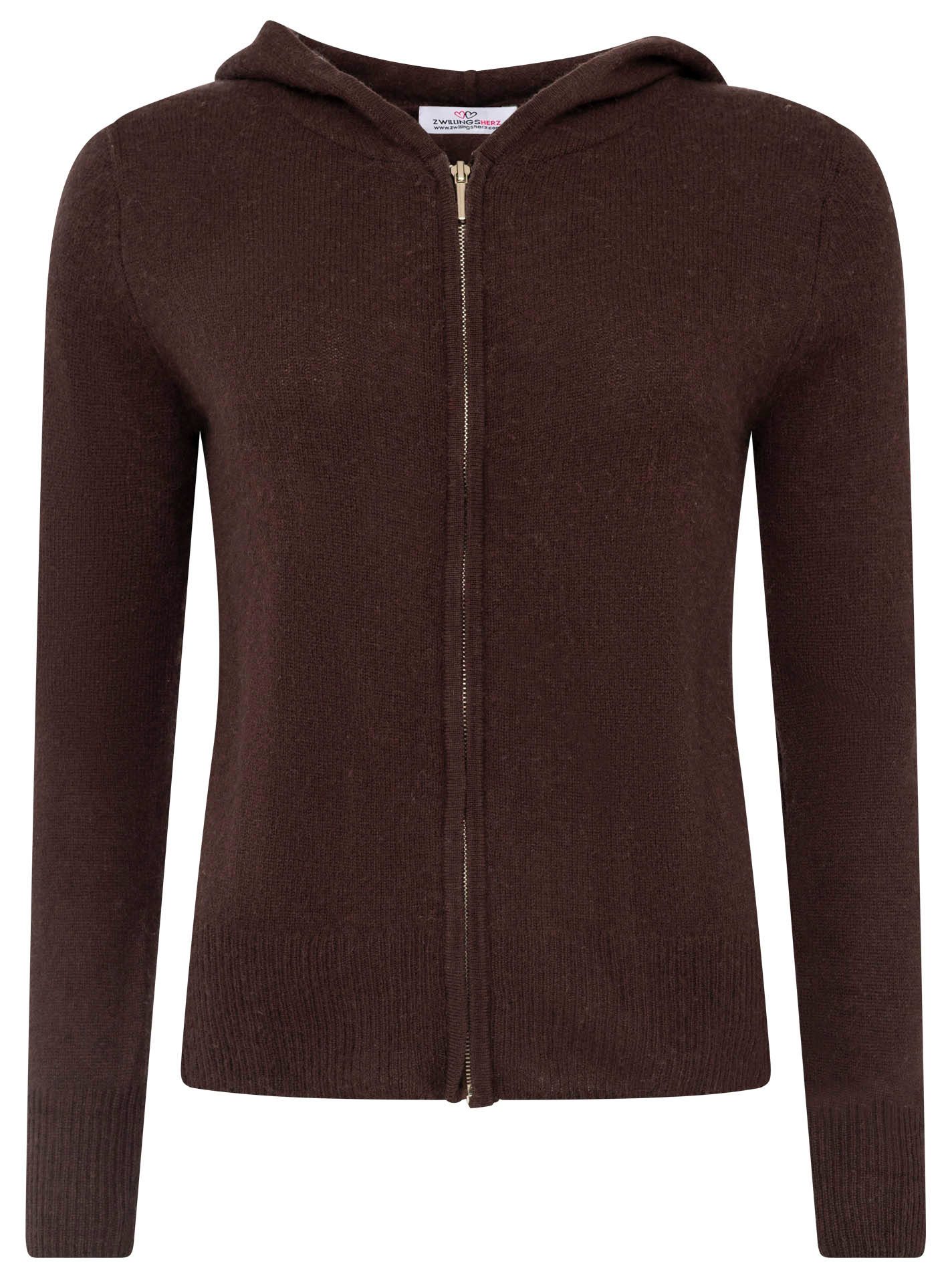 Zwillingsherz Kapuzenstrickjacke 100% Kaschmir Cardigan mit Kapuze