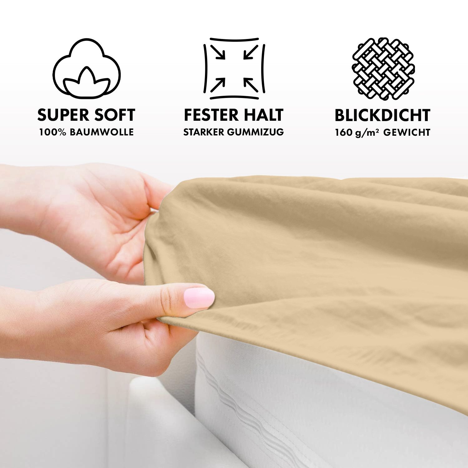Jacobson Spannbettlaken TOPPER aus 100% Baumwolle, Jersey Bettlaken 160 g/m², Spannbetttuch mit Gummizug, pflegeleicht & viele Farben – Bild 3 von 5