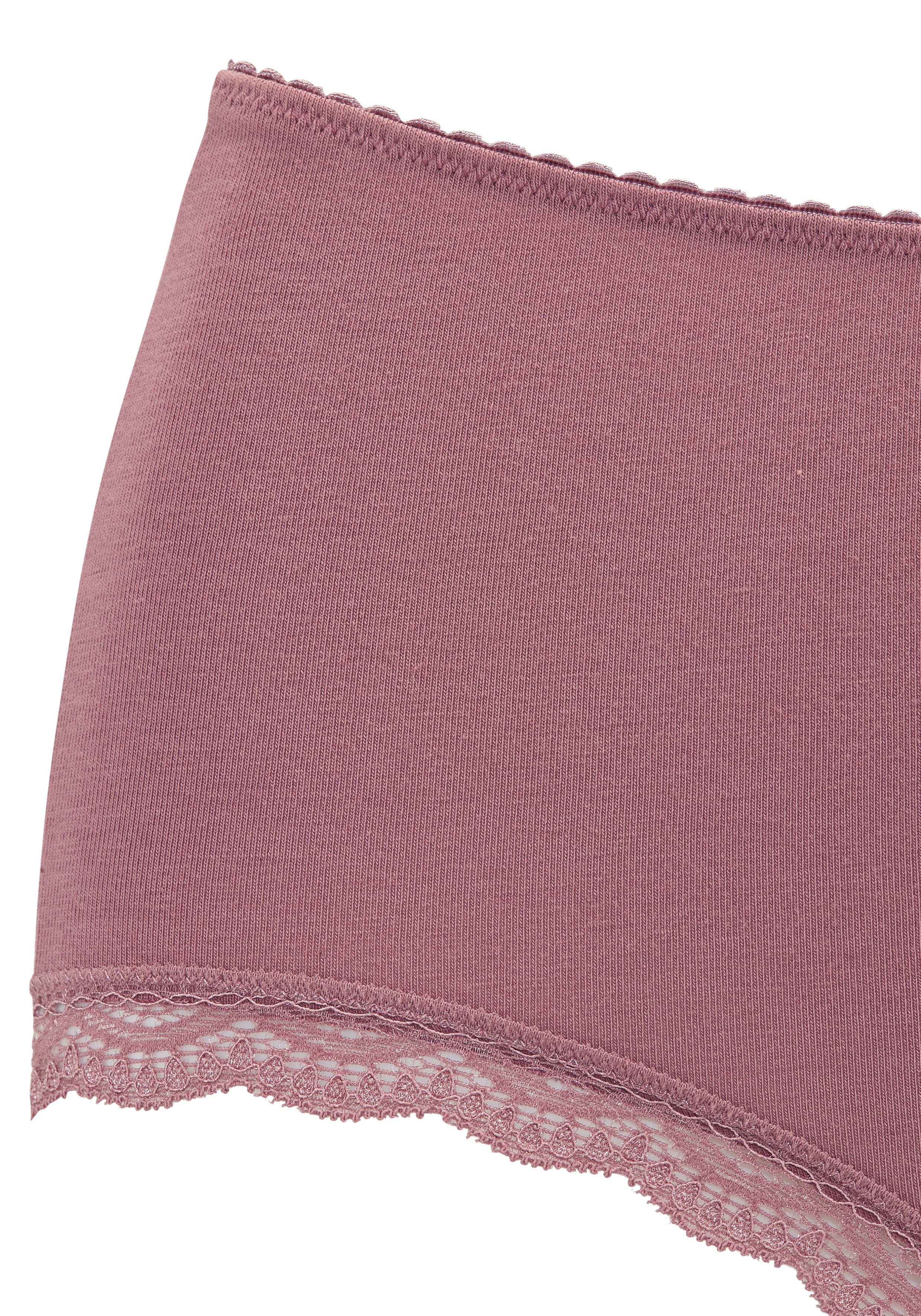 LASCANA Taillenslip (5er-Pack) aus elastischer Baumwolle mit zarter Spitze, mit Aufbewahrungsbox