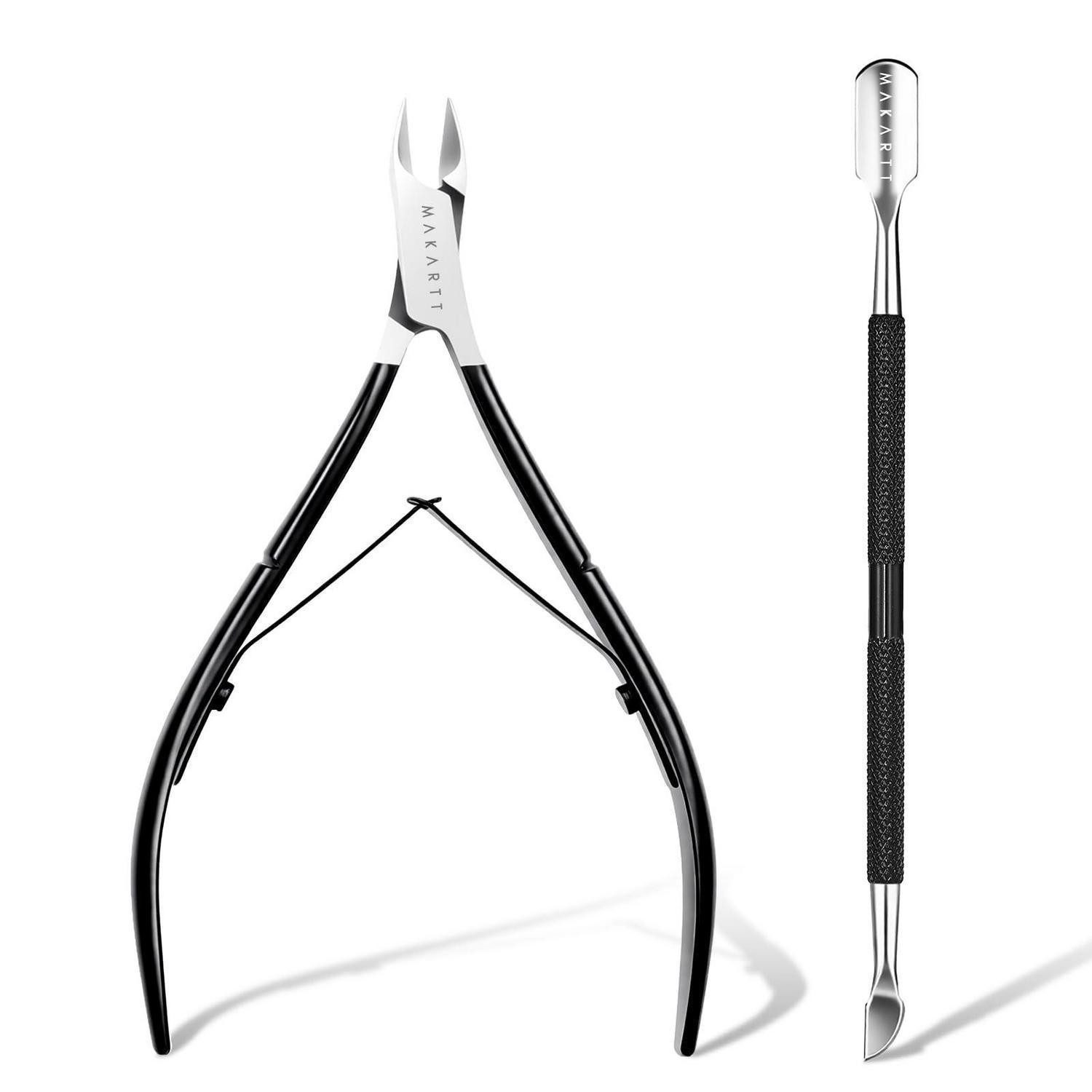 LuxusKollektion Nagelhautentferner Nagelhaut Trimmer Set Edelstahl Schwarz