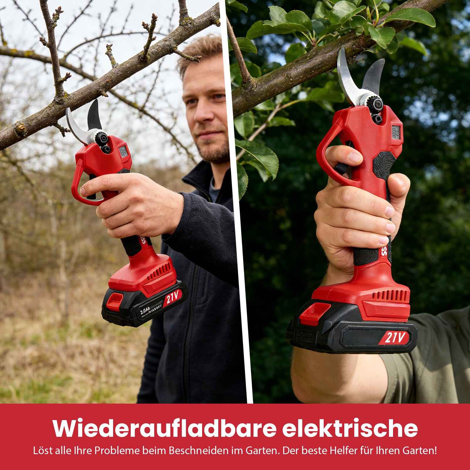 BBWL Akku-Astschere 300W mit wiederaufladbarem Akku, 3 Schnittgrößen 15-20-25mm, (leise, niedriges Rückschlagdesign), ideal für Garten, Hecken und Sträucher – Bild 3 von 5