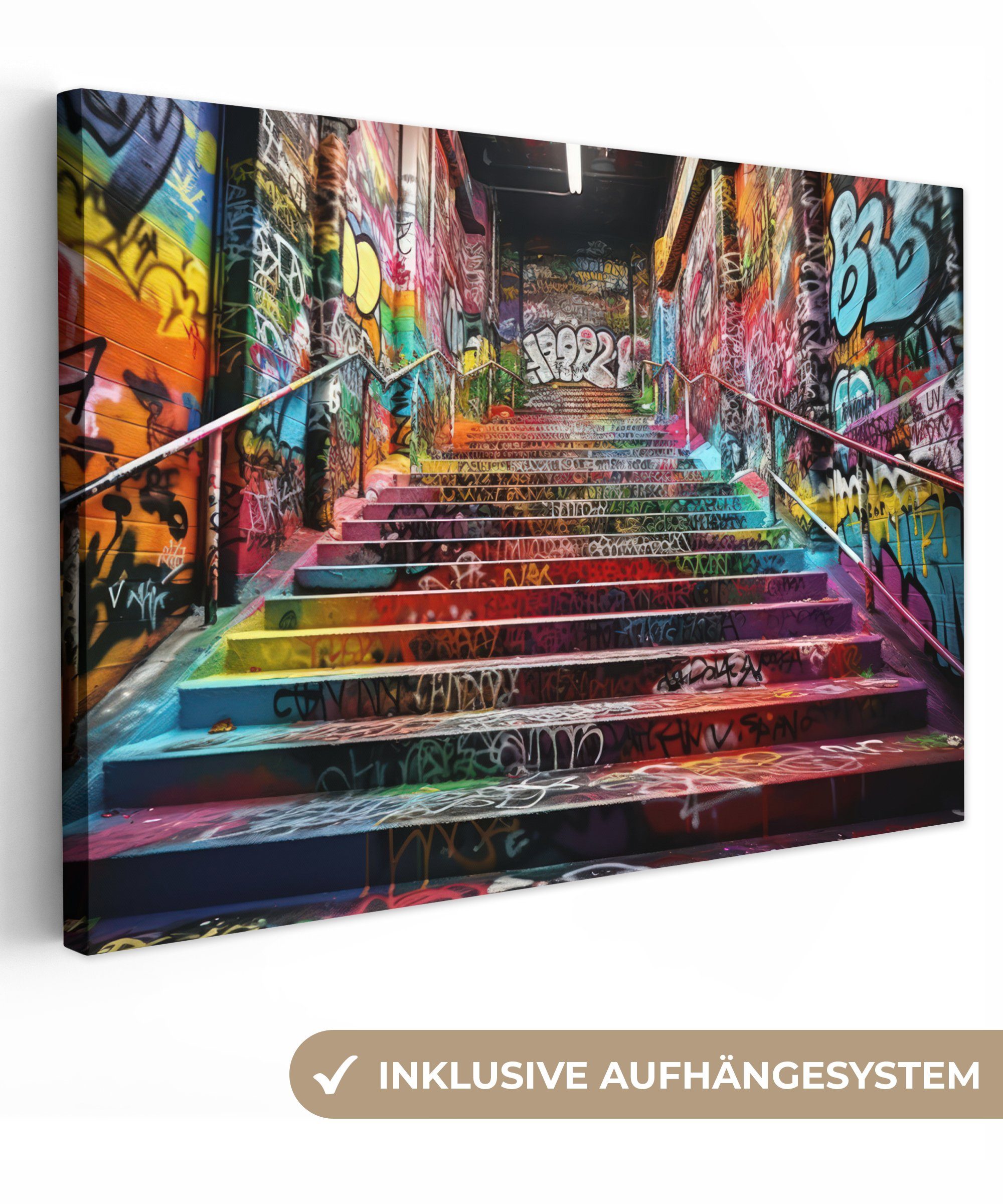OneMillionCanvasses® Leinwandbild Treppe - Graffiti - Farben - Kunst, Fotod günstig online kaufen