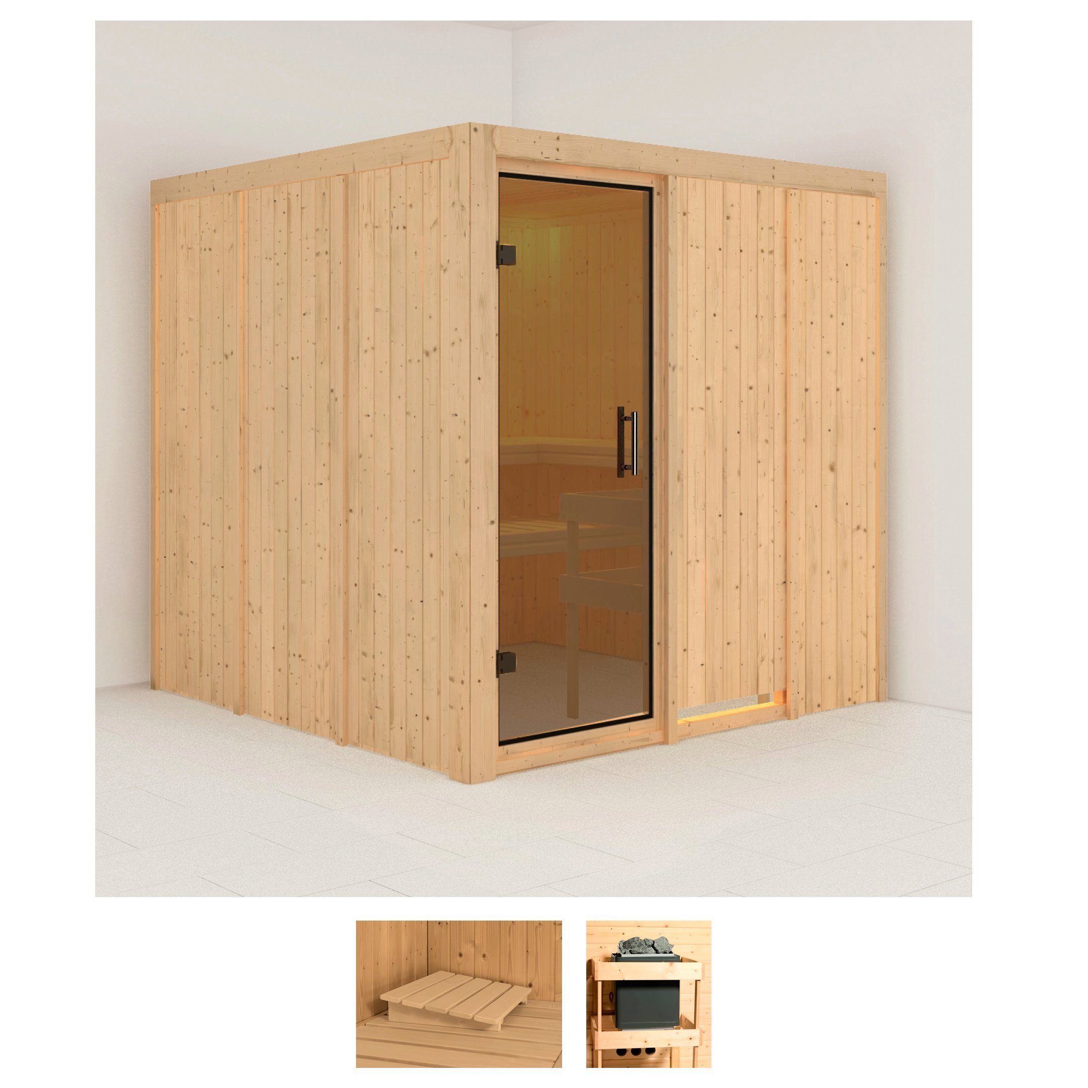 Karibu Sauna Rodin, BxTxH: 196 x 196 x 198 cm, 68 mm, (Set) ohne Ofen
