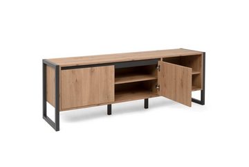 möbelando TV-Schrank Arvada TV-Board im Dekor Artisan Eiche mit grifflosen Öffnen durch Dachschrägenprofil. Blende und Rahmen aus MDF im Farbton Anthrazit. Breite 160 cm, Höhe 55 cm, Tiefe 40 cm