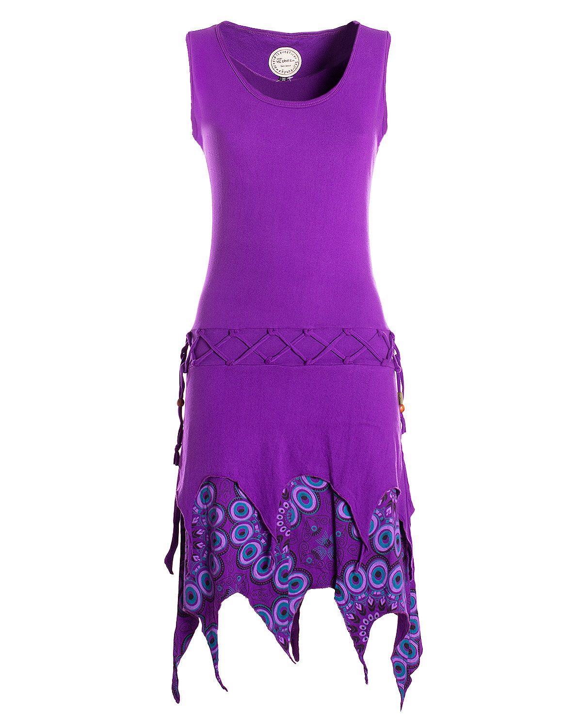 Vishes Zipfelkleid Damen Ärmellos Bedruckt Kleid Flechtmuster Jersey Alternative Mode, Boho, Hippie, Ethno, Festival