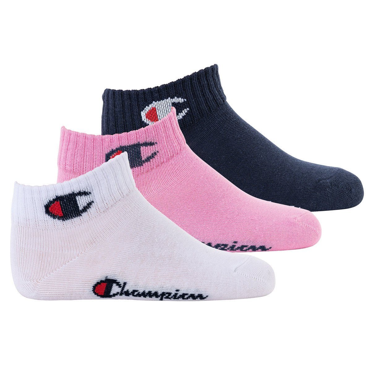Champion Freizeitsocken Kinder Socken, 3er Pack- Quarter, einfarbig Pink/Weiß/Blau