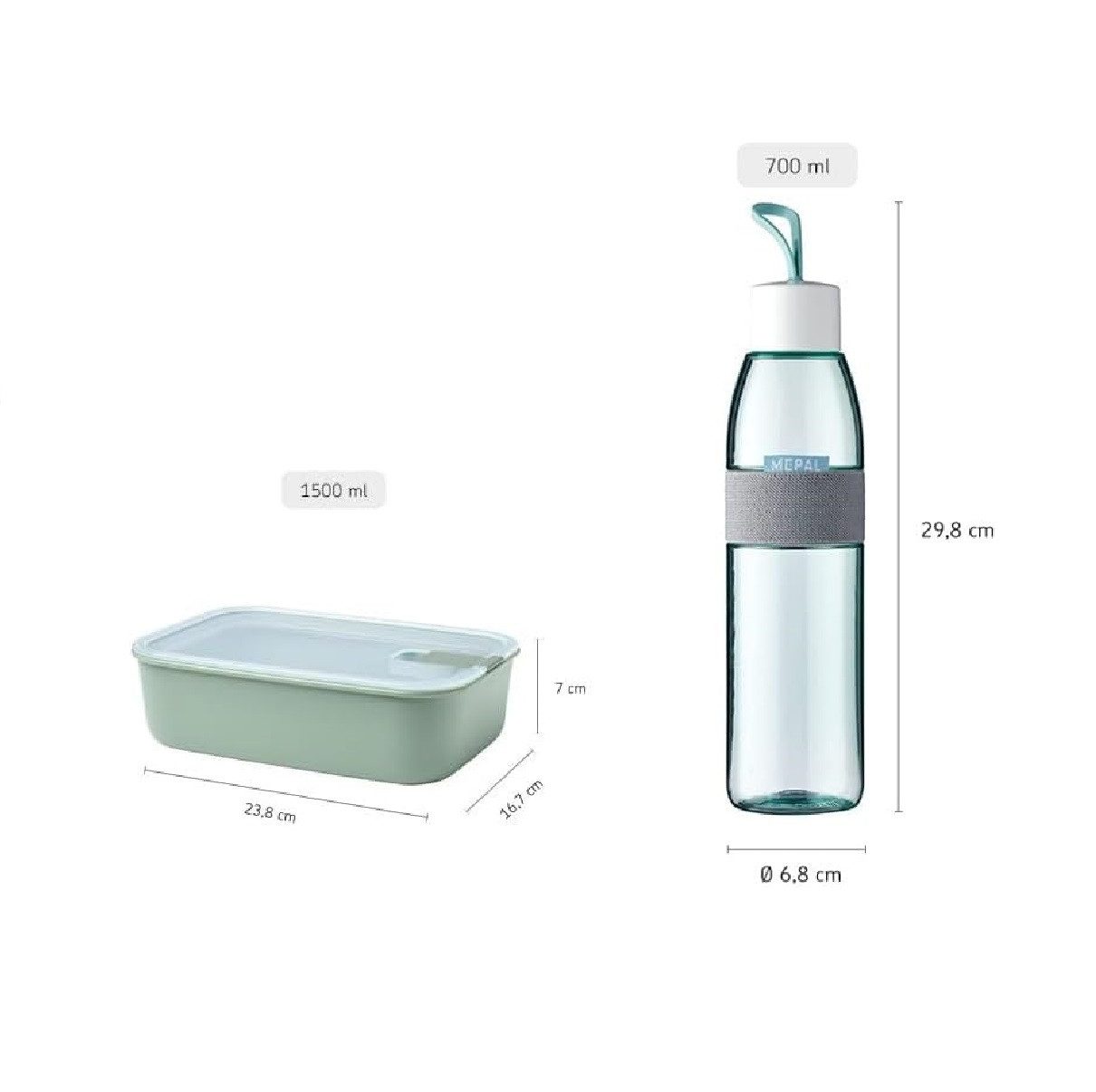 Mepal Lunchbox Frischhaltedose 1500 ml + Trinkflasche 700 ml, bruchfestes Set, Kunststoff, auslaufsicher, spülmaschinengeeignet, ideal für Fitnessstudio und Büro
