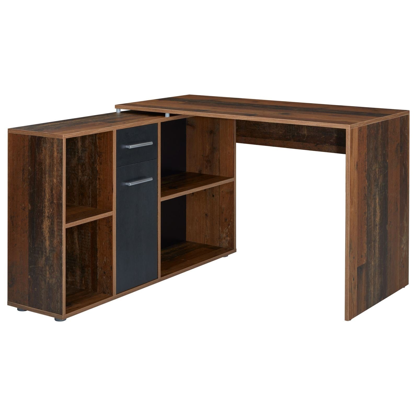 DIEGO, Büro Eckschreibtisch Arbeits CARO-Möbel Eckschreibtisch mit Winkelschreibtisch Old Style/Be Regal