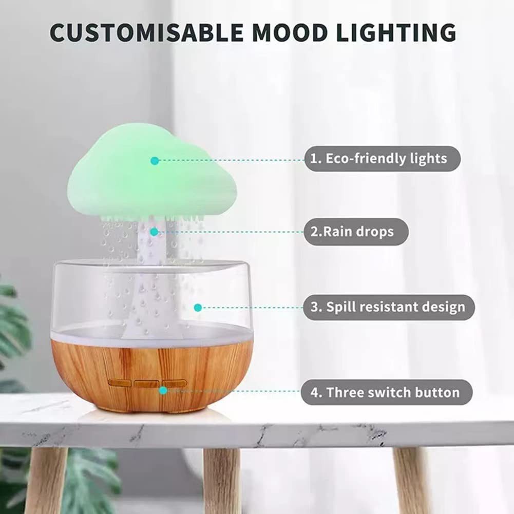 MOPUEA Luftbefeuchter Luftbefeuchter Regenwolke Nachtlicht 7 Farbe Aromatherapie Öl Diffusor, Regengeräusch LED Nachtlicht kabellos BPA frei – Bild 5 von 5