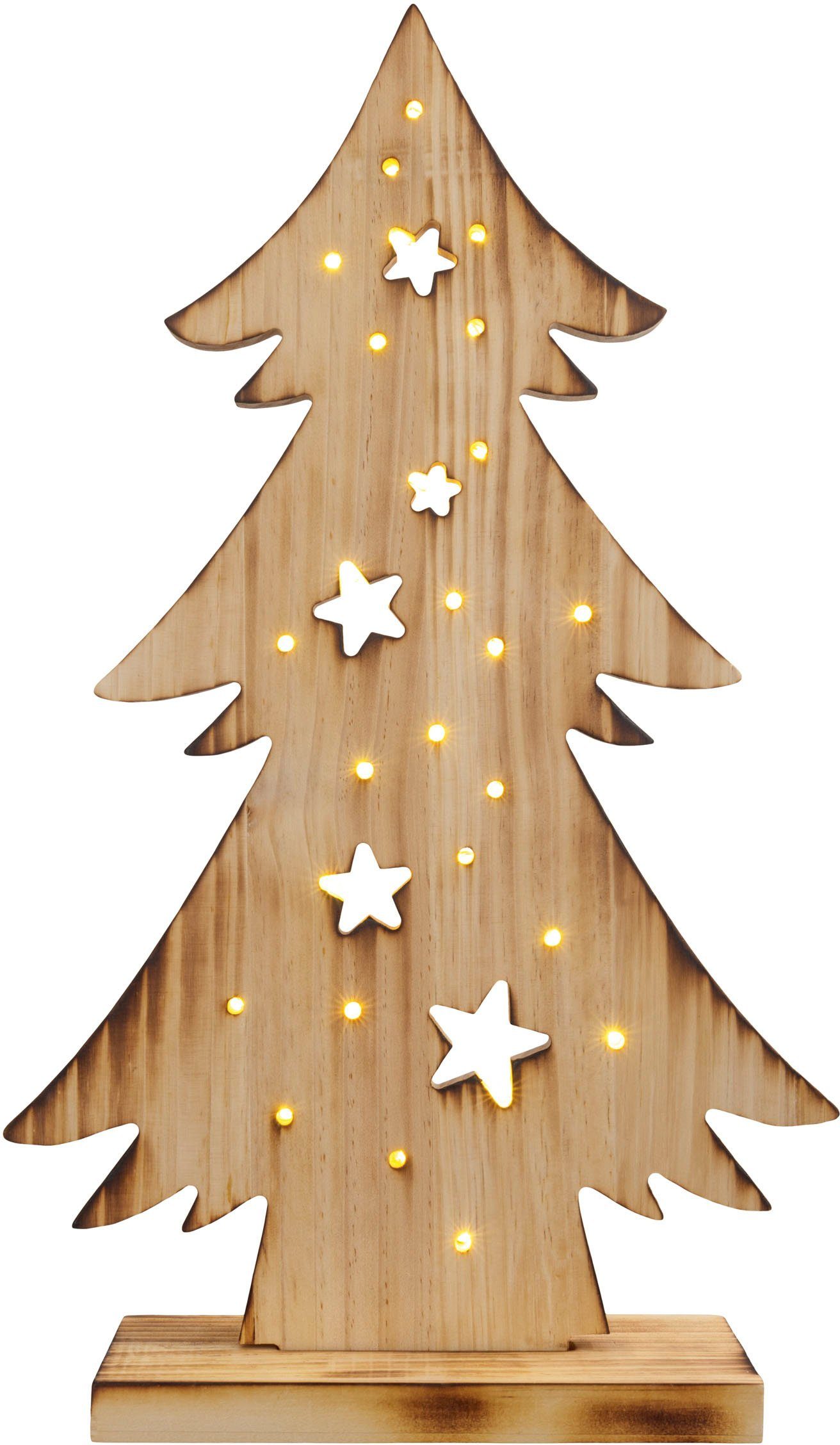 Baum Batteriebetrieben fest Holz, integriert, ca. näve 47,5 LED aus Tannenbaum, LED Timerfunktion, cm, Weihnachtsdeko Warmweiß, Holz-Stehleuchte, Höhe