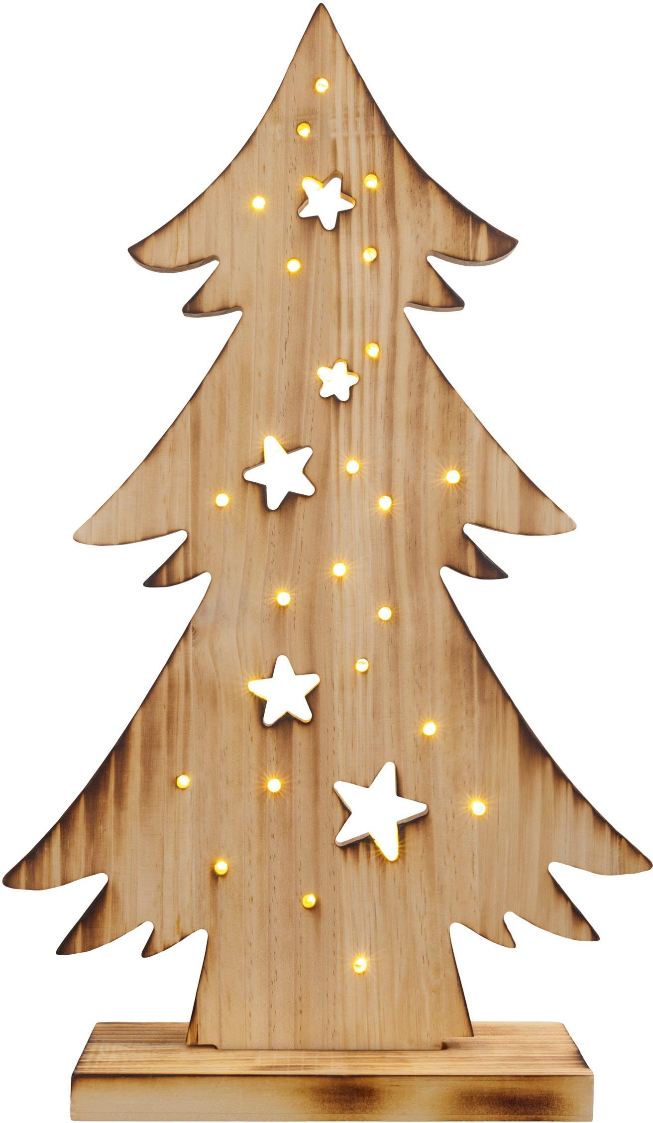 näve LED Baum Tannenbaum, Weihnachtsdeko aus Holz, Timerfunktion, LED fest integriert, Warmweiß, Holz-Stehleuchte, Höhe ca. 47,5 cm, Batteriebetrieben