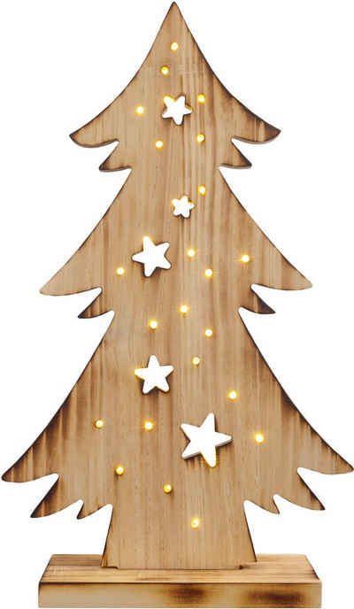 näve LED Baum Tannenbaum, Weihnachtsdeko aus Holz, Timerfunktion, LED fest integriert, Warmweiß, Holz-Stehleuchte, Höhe ca. 47,5 cm, Batteriebetrieben