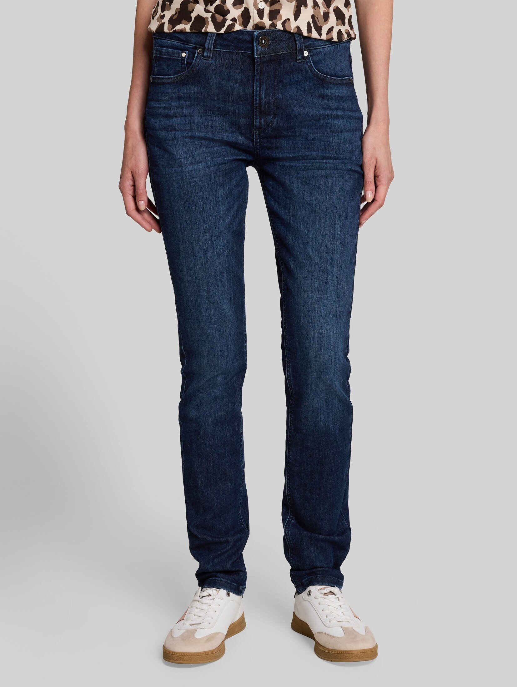 TOM TAILOR Slim-fit-Jeans Jeanshosen TTEDDA SLIM Jeans mit Leo-Print im Umschlag