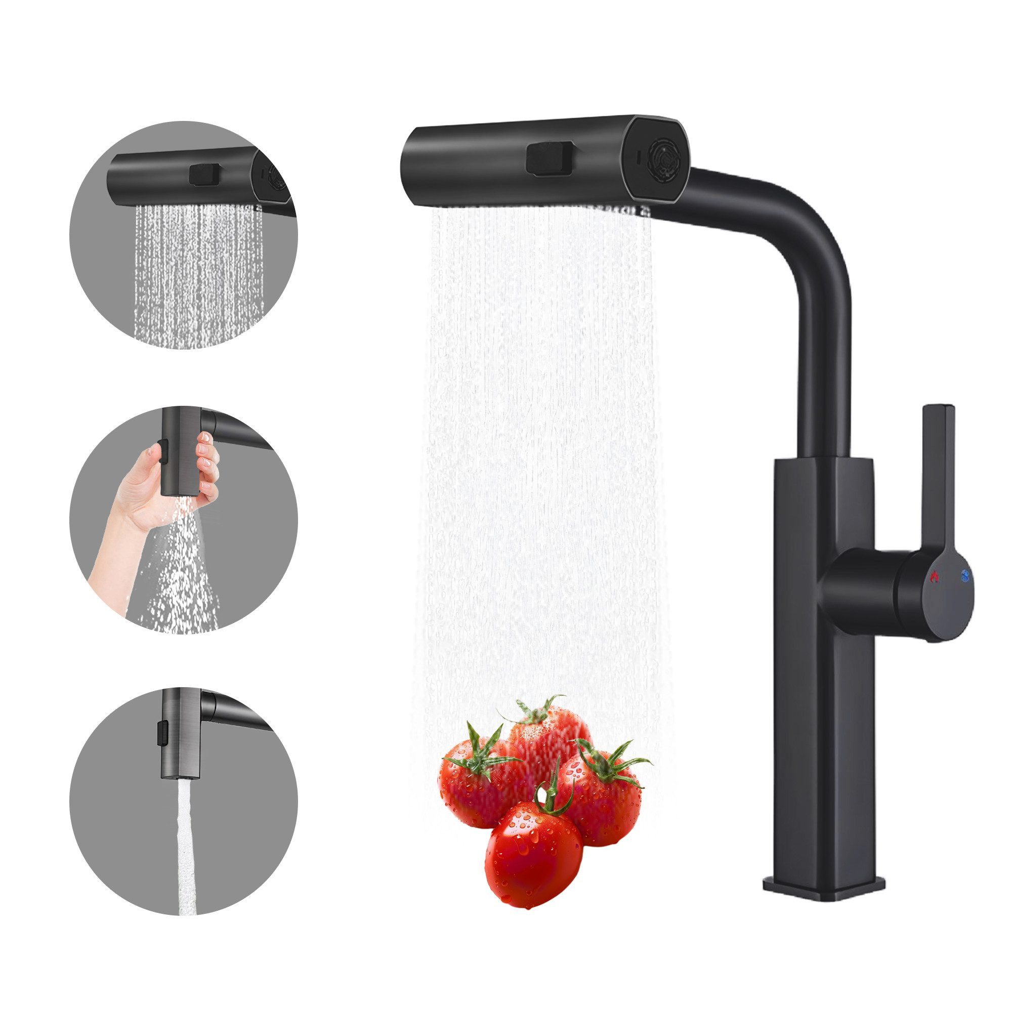 Küchenarmatur Wasserhahn Küche Bad Spültischarmatur ausziehbar 3 Strahlarten