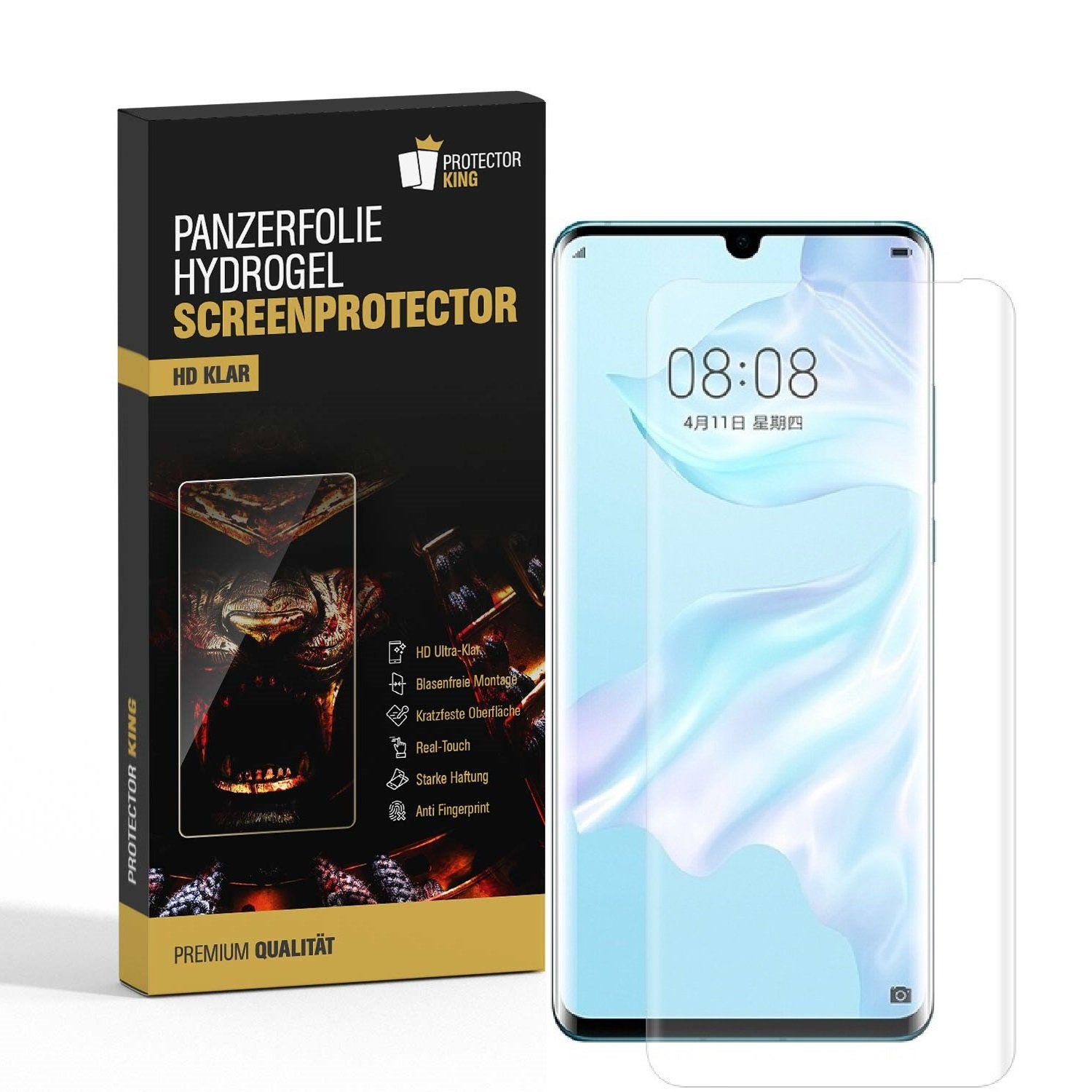 Protectorking Schutzfolie 1x Hydrogel-Glass für Huawei P30 Pro Selbstheilend für Micro Kratzer, (1-Stück), Displayschutzfolie, Panzer Schutz, NANO ANTI-SHOCK HD KLAR