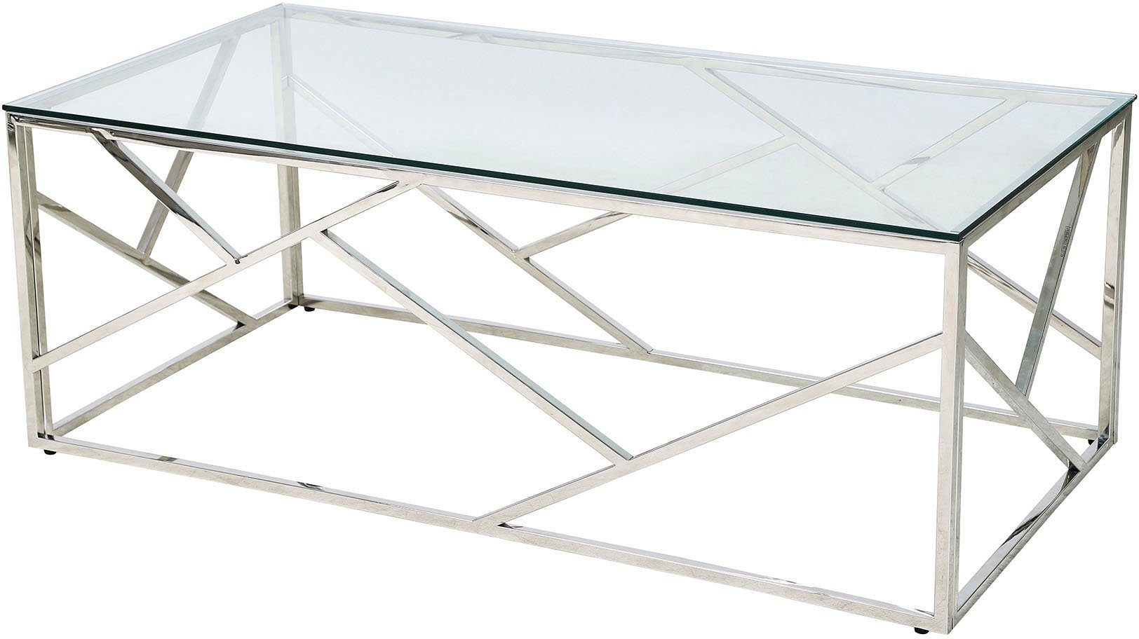 Couchtisch, aus Luxuriöser SalesFever Hingucker Glastisch im zum wird Edelstahl, rostfreiem Gestell gefertigt Sitzbereich