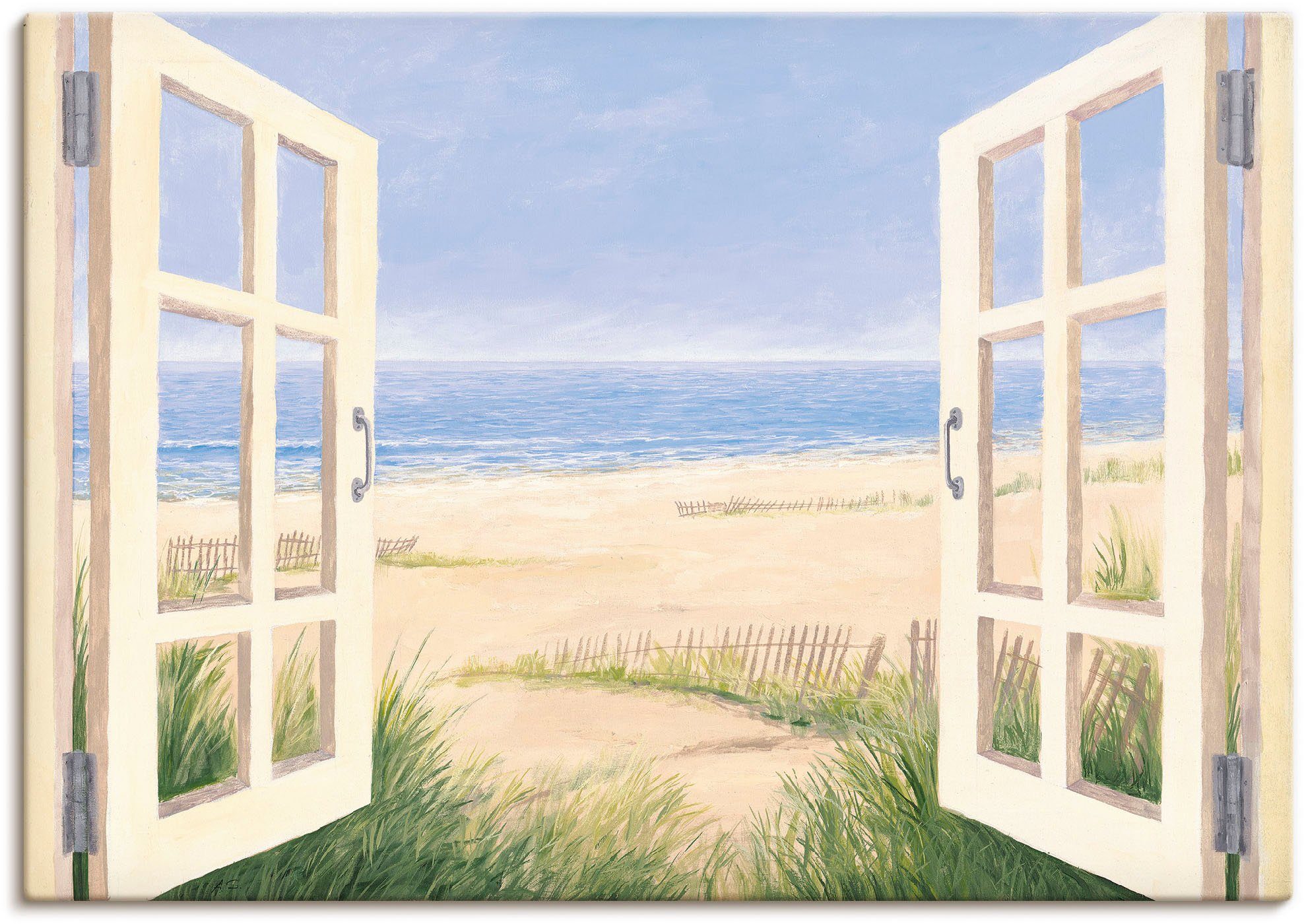 Artland Leinwandbild Fensterblick Frühlingsmorgen, Fensterblick (1 St), auf Holzrahmen gespannt