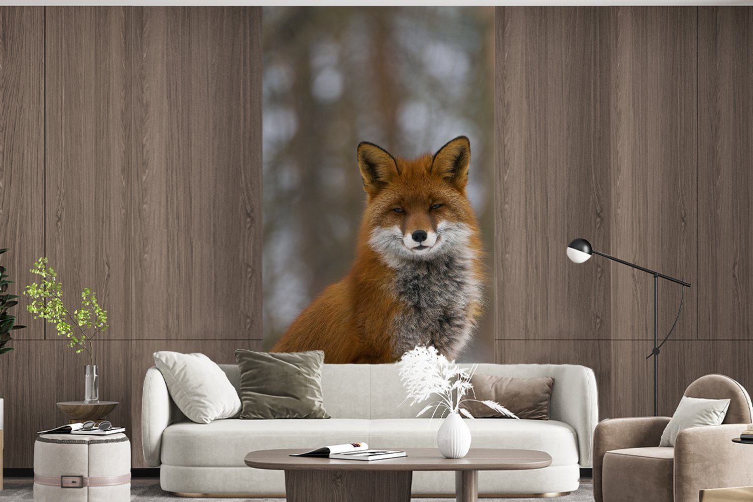 Wald bedruckt, St), Fototapete Wohnzimmer Fuchs - MuchoWow Küche, - Vliestapete Fototapete Rot, (2 Matt, für Schlafzimmer