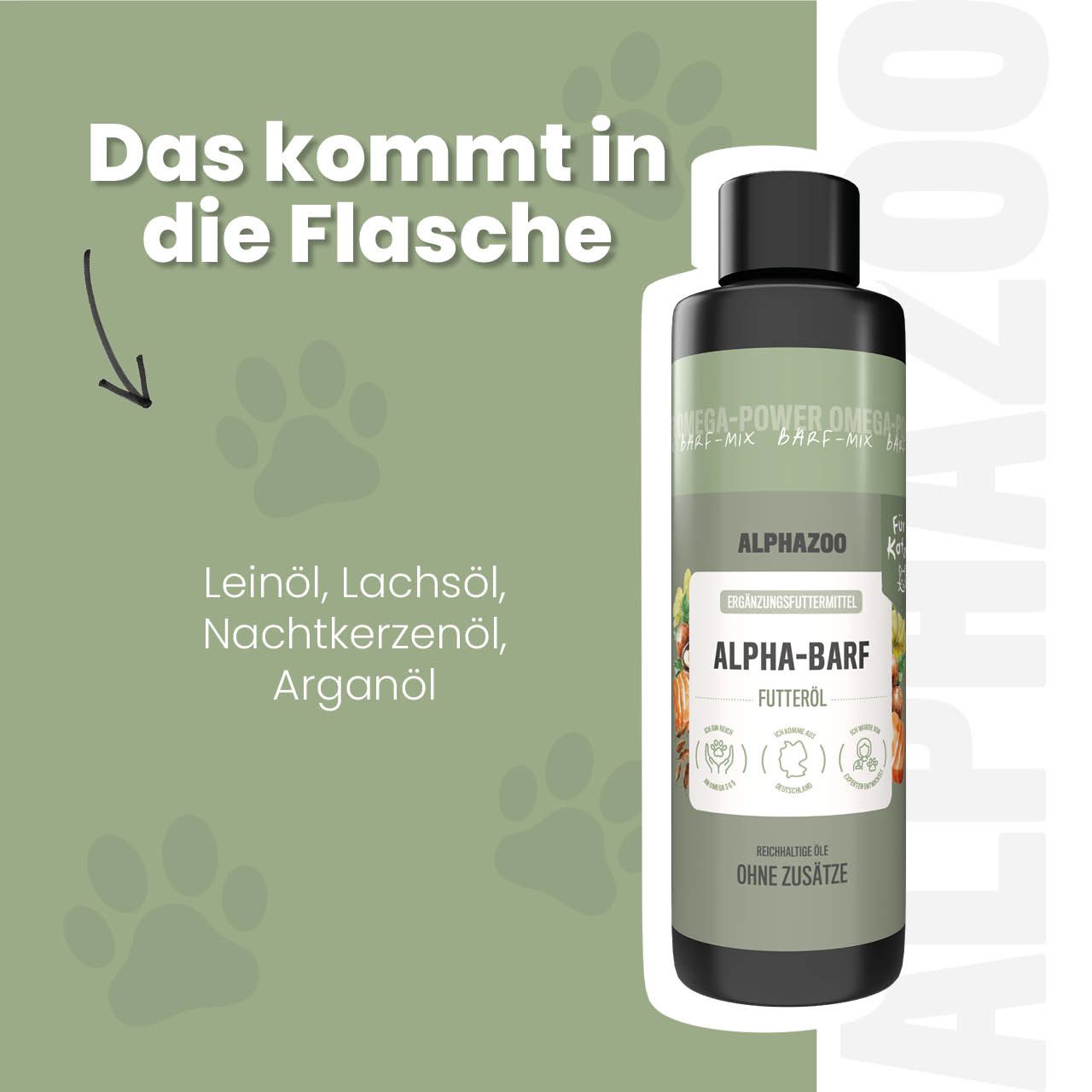 ALPHAZOO Alpha-Barf Futteröl für Katzen 100 ml Barfen I Rohkost, Ergänzungsfutter für: Katzen