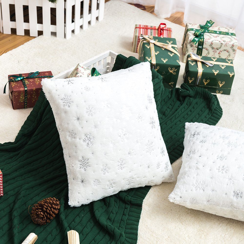 Weiß Plush, Wohnzimmer, Kissenhülle, Schneeflocke Kissenbezug Zottelig, Schlafzimmer (1 für Stück), PV-Vliesstoff, Sunicol Flauschig 45x45cm, Party Weihnachten Dekokissen,
