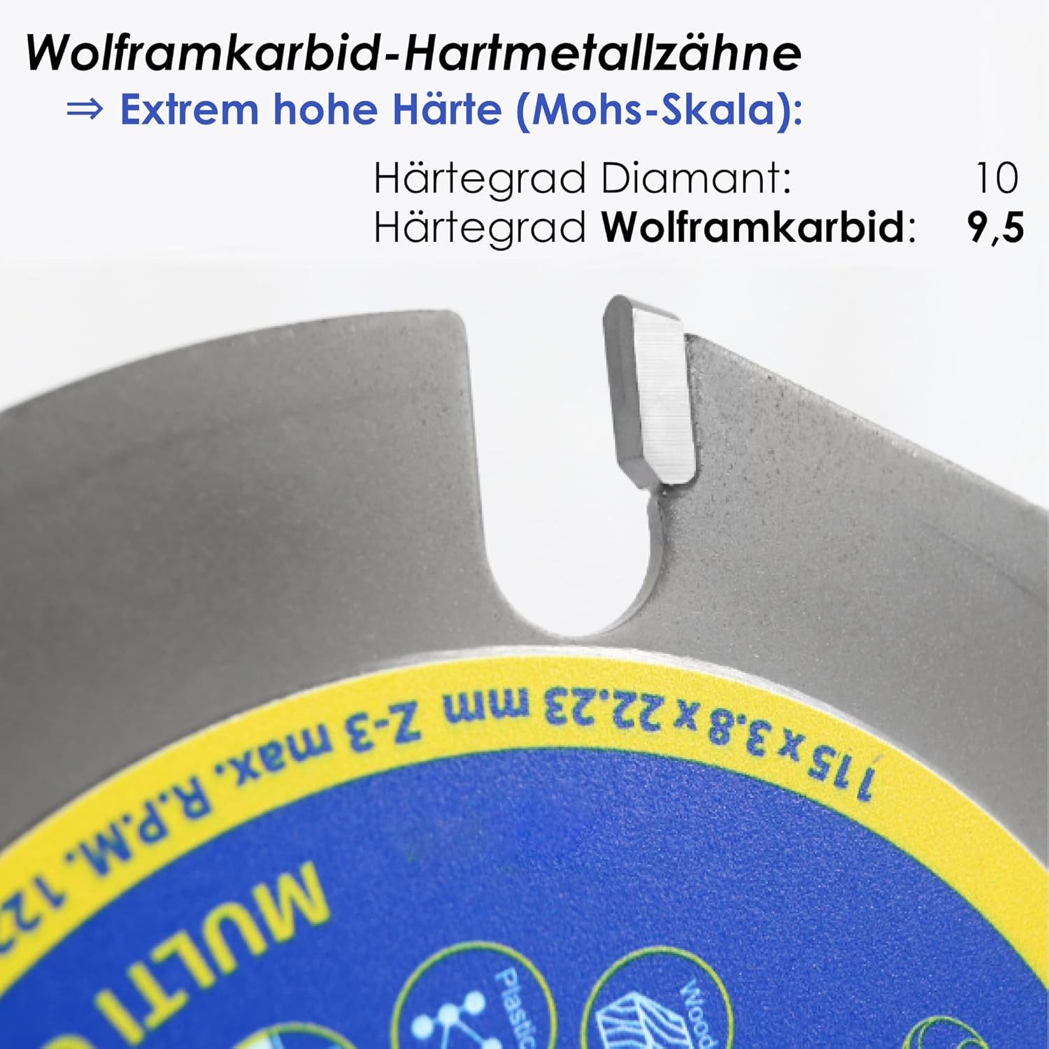 S&R Trennscheibe für Holz 115 mm, Multi Material, Wolframkarbid Hartmetall Zähne, Ø 115 mm, (115 mm x 3.8 mm x 22,23/20 mm mit Reduzierring), für Hartholz, Weic – Bild 3 von 5
