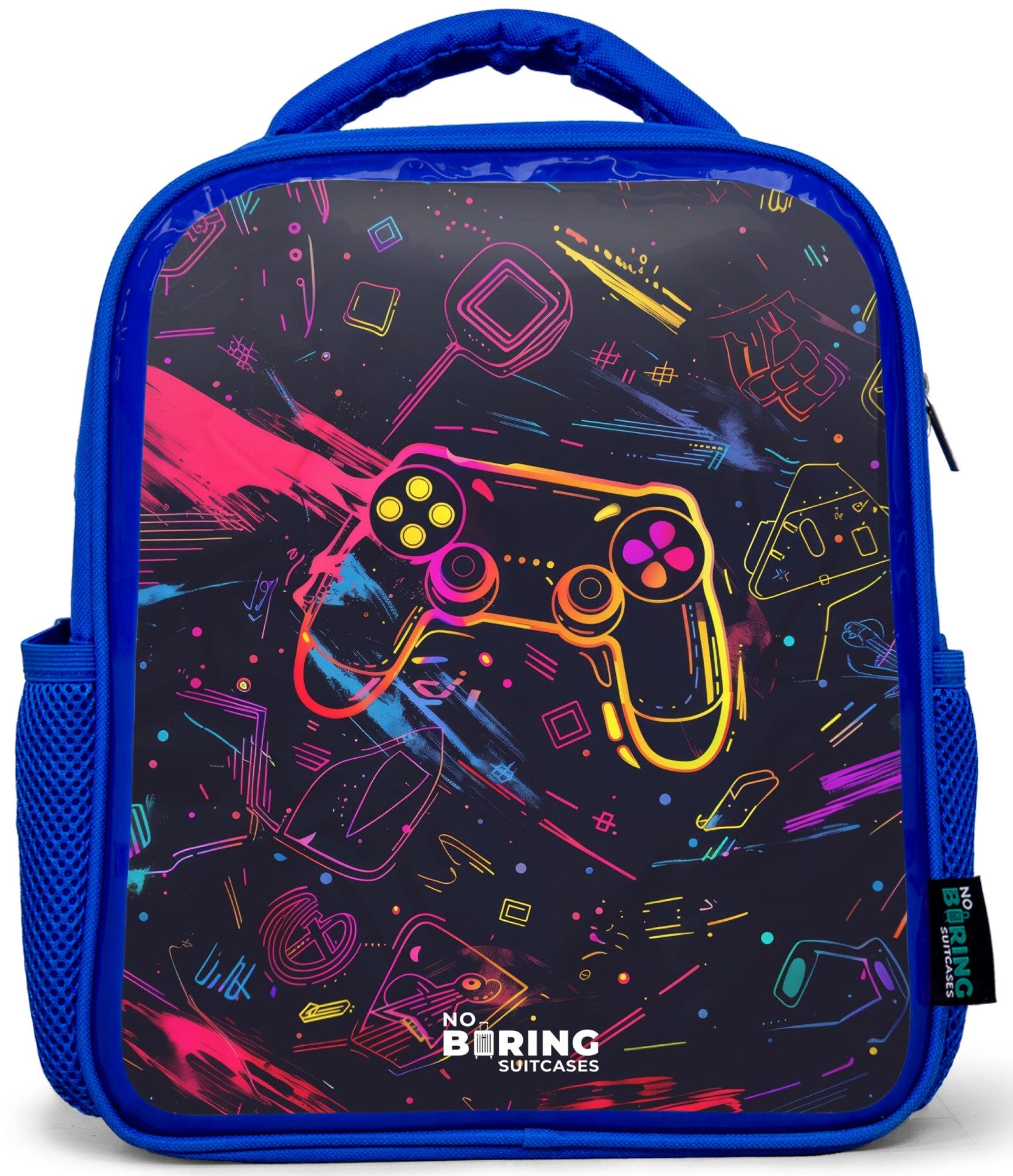 Rucksack Blau - Spielewelt im Neon-Stil