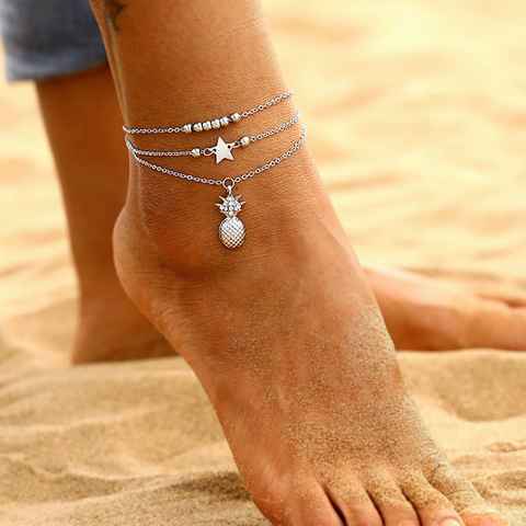 Alster Herz Fußkette mit Anhänger Damen Fußkettchen mit Kristallen, Ananas Anhänger, Boho Stil, J0296 (1-tlg), Ideal für den Sommer am Strand