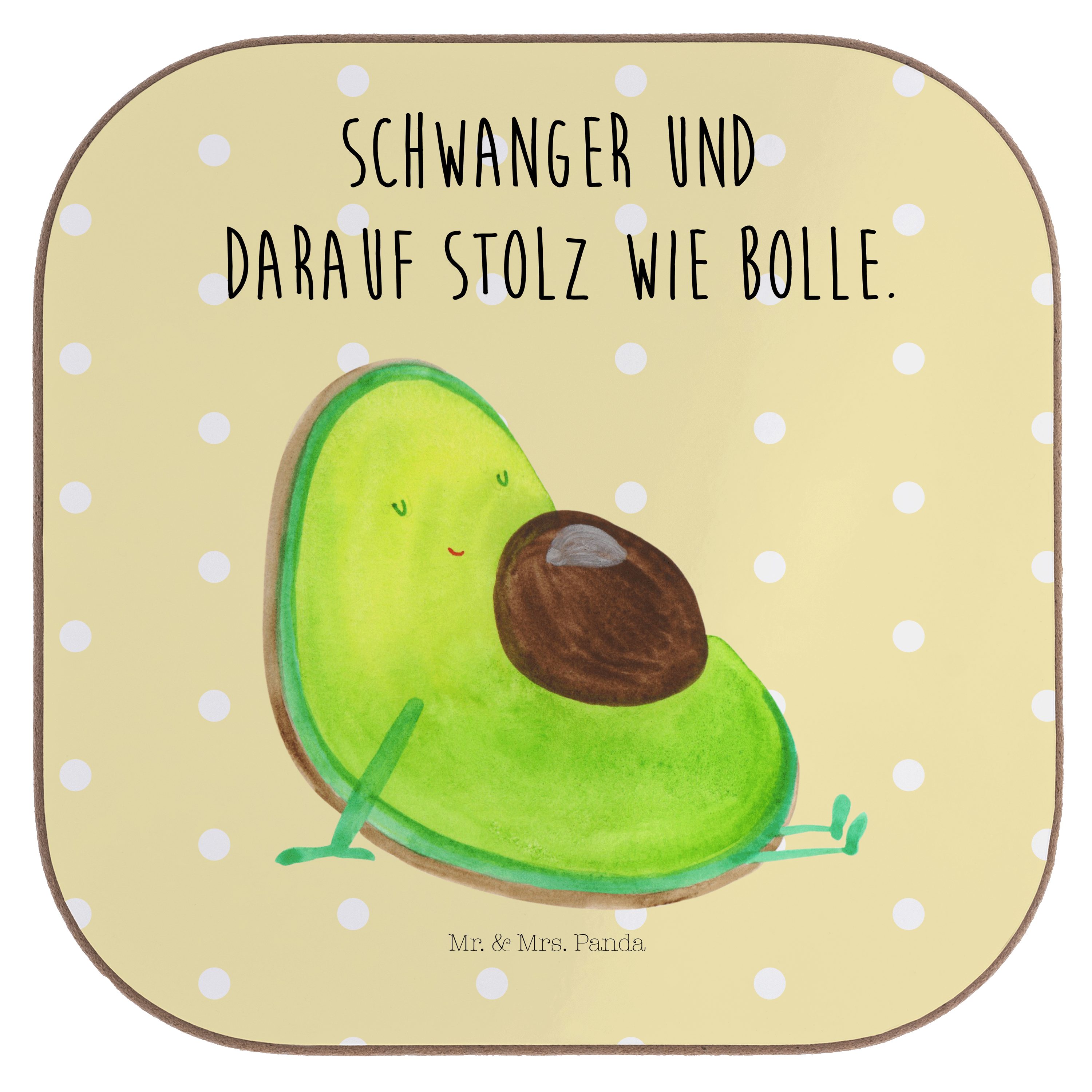 Mr. & Mrs. Panda Getränkeuntersetzer Avocado schwanger - Gelb Pastell - Geschenk, Liebe, Schwangerschaft, 1-tlg.