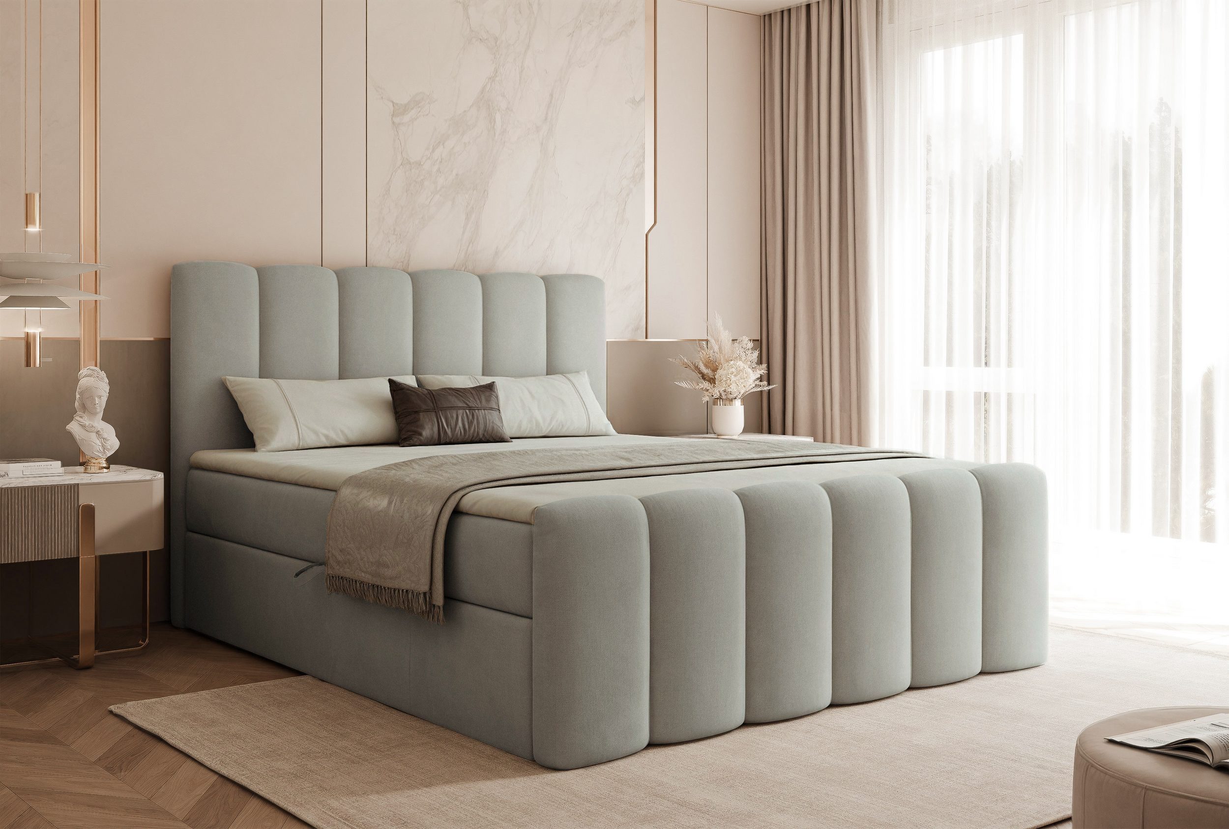 Compleo Boxbett BUBBLE, Wolkenbett, Bequem, Bonell, Topper, Doppelbett gepolstertes Kopfteil mit Bettkasten