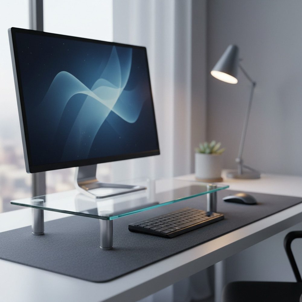 Melko Monitor-Halterung TV Aufsatz Monitorerhöhung Bildschirmerhöhung Klarglas Optik Tisch, (Stück, Sicherheitsglas)