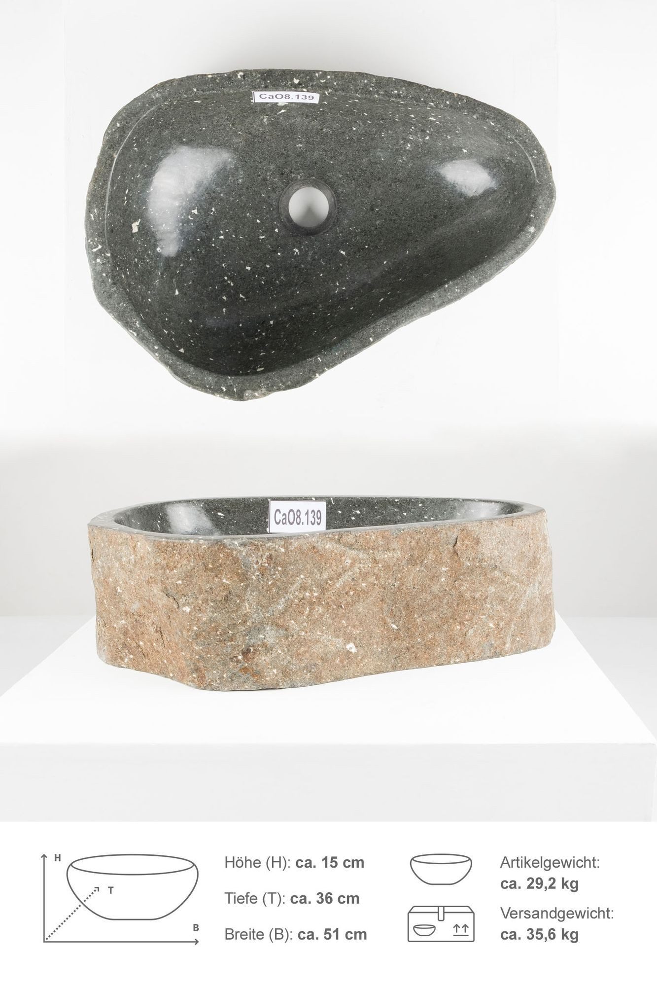 wohnfreuden Aufsatzwaschbecken Naturstein Waschbecken 50 cm günstig online kaufen